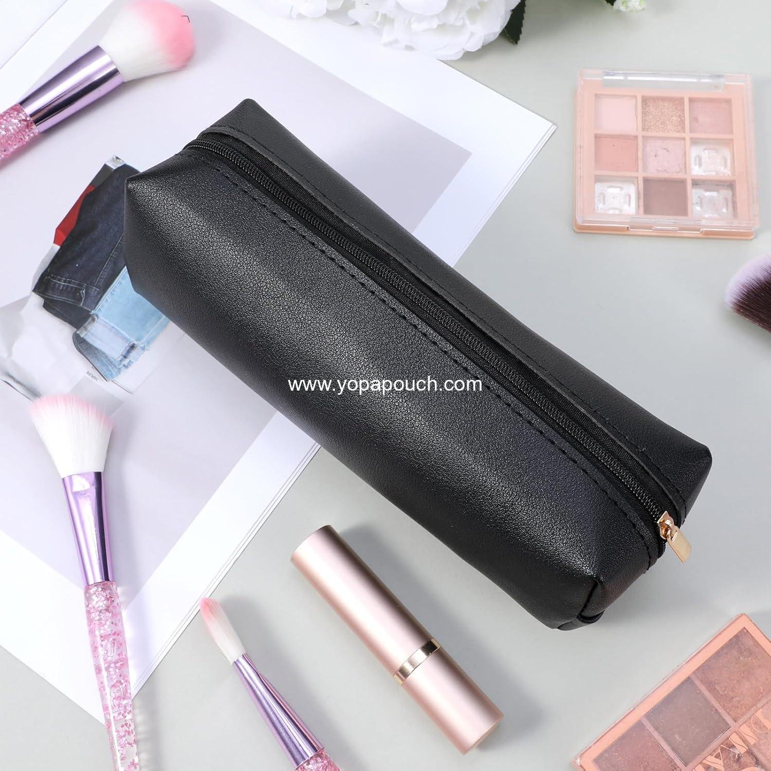 OEM Black PU Leather Pencil Case Pouch Portable Stationery Organizer Bag for Adult Women Cosmetic Factory