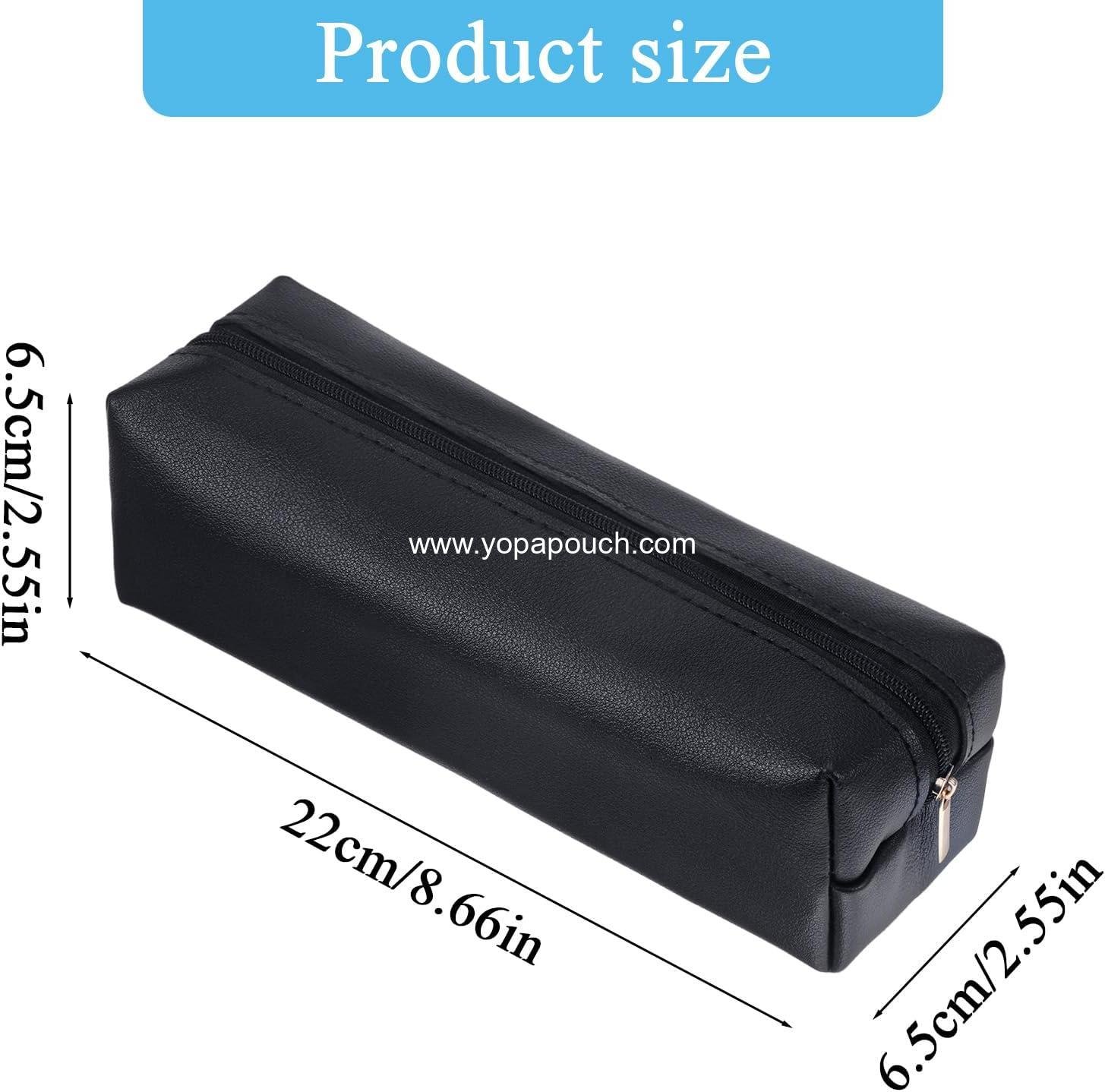 OEM Black PU Leather Pencil Case Pouch Portable Stationery Organizer Bag for Adult Women Cosmetic Factory