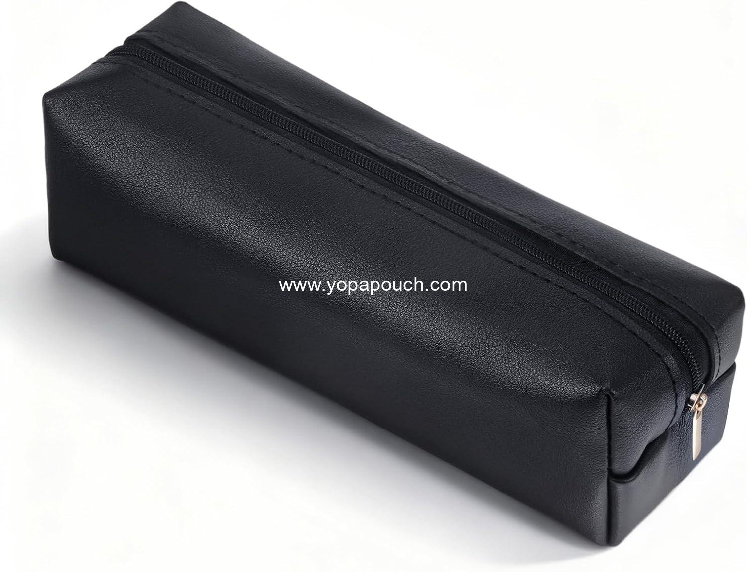 Black Pencil Case Pouch PU Leather Pencil Case Pen Pouch Portable Stationery Bag Pencils Pouches Cosmetic Organizer Bag For Adult Women Men