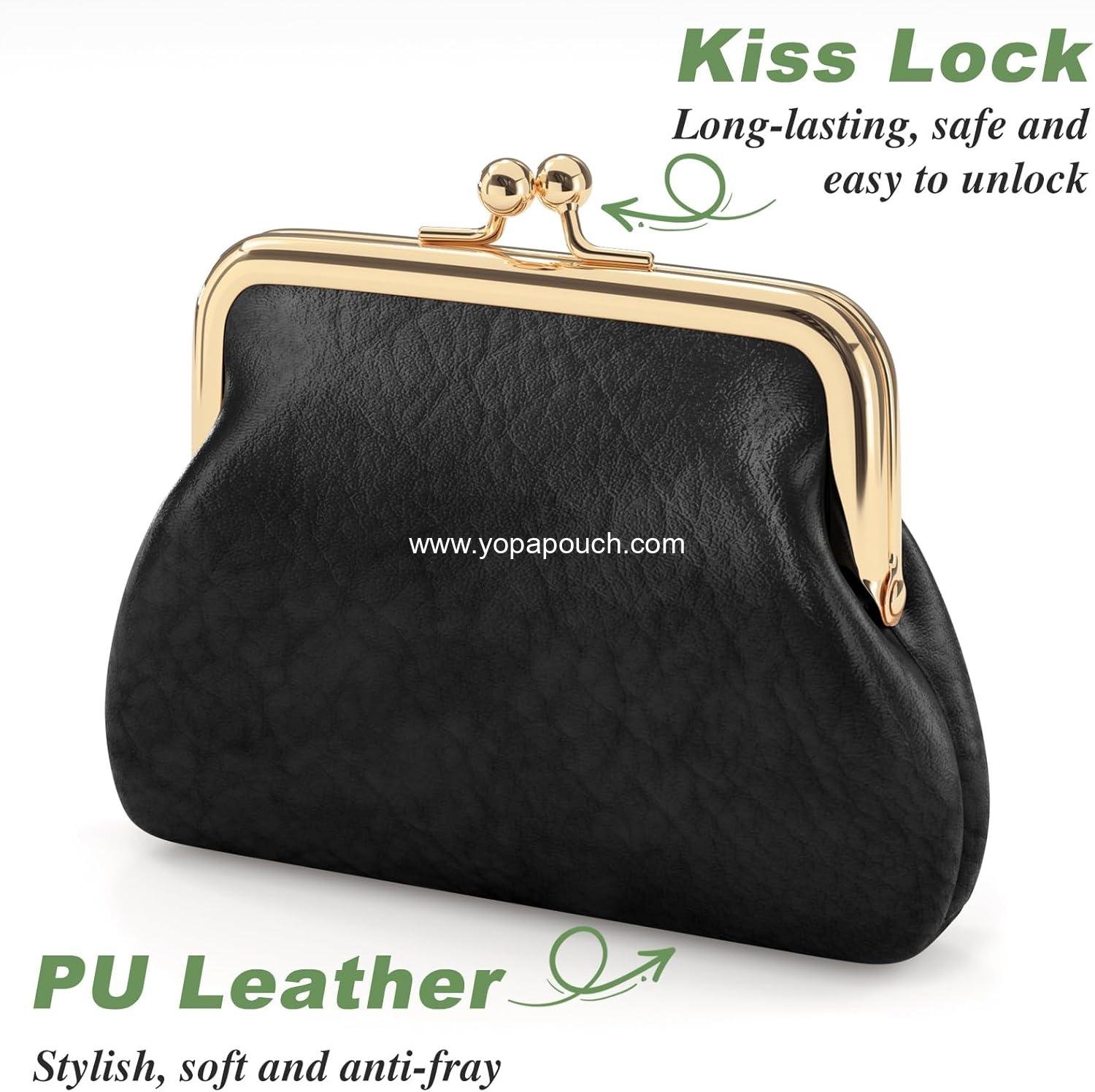 Wholesale Small PU Leather Coin Purse with Clasp, Change Wallet for Women, Men, Kids, and Girls, Black - Supplier