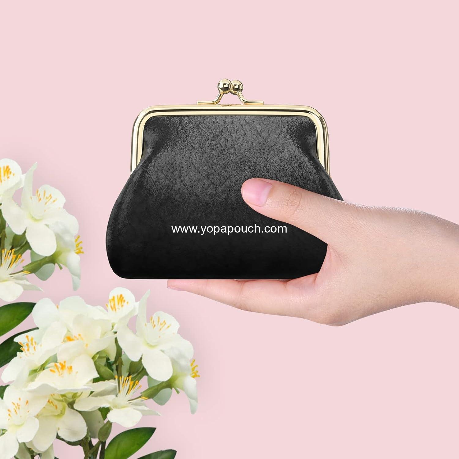 Wholesale Small PU Leather Coin Purse with Clasp, Change Wallet for Women, Men, Kids, and Girls, Black - Supplier
