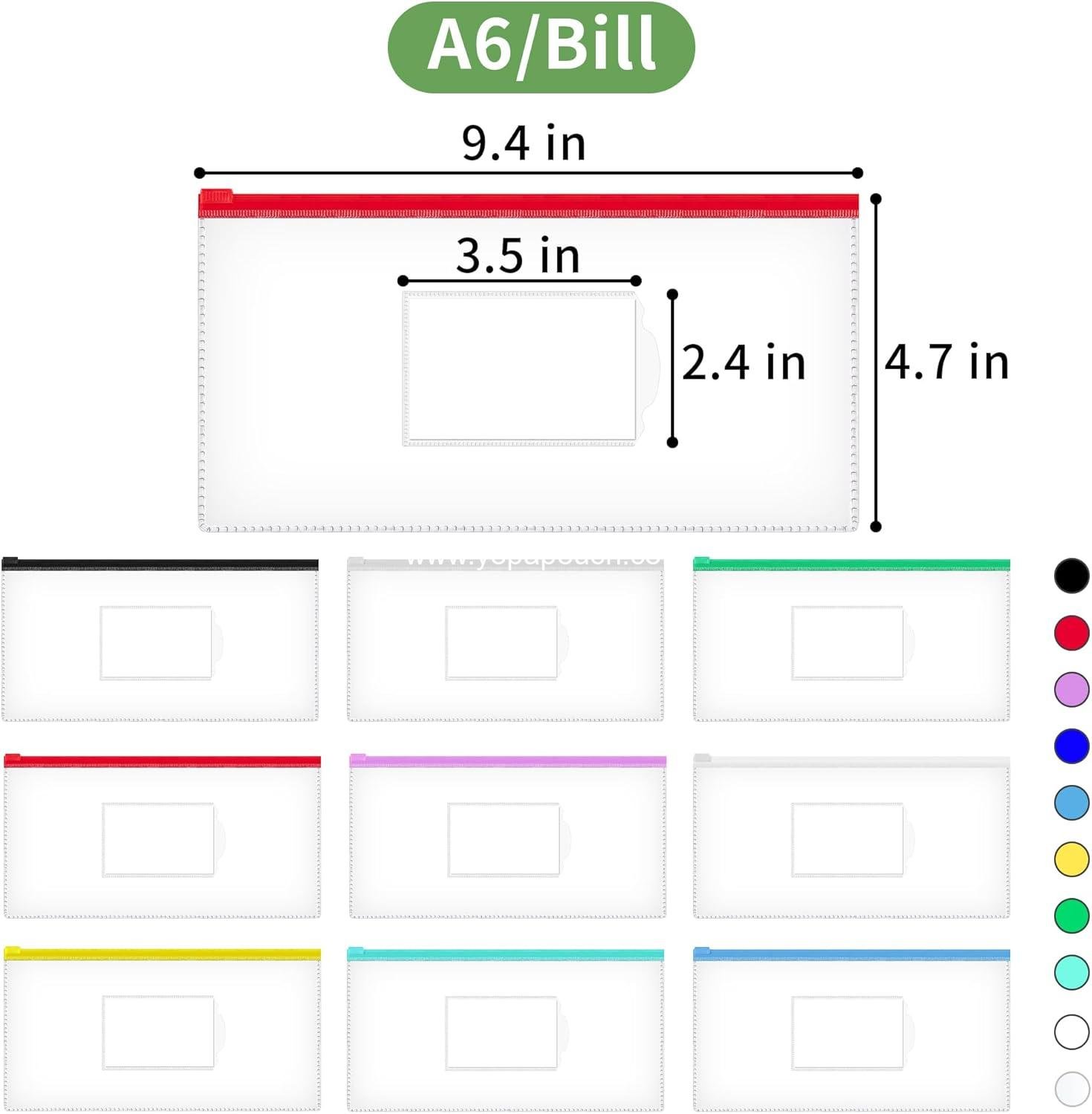 Wholesale 10 Pcs Poly Zip Envelopes A6 Size (9 x 4.7 in) Plastic Zipper Pouches with Label Pocket, 10 Colors, Reusable Clear Pencil Bags for School and Office Supplies - Supplier