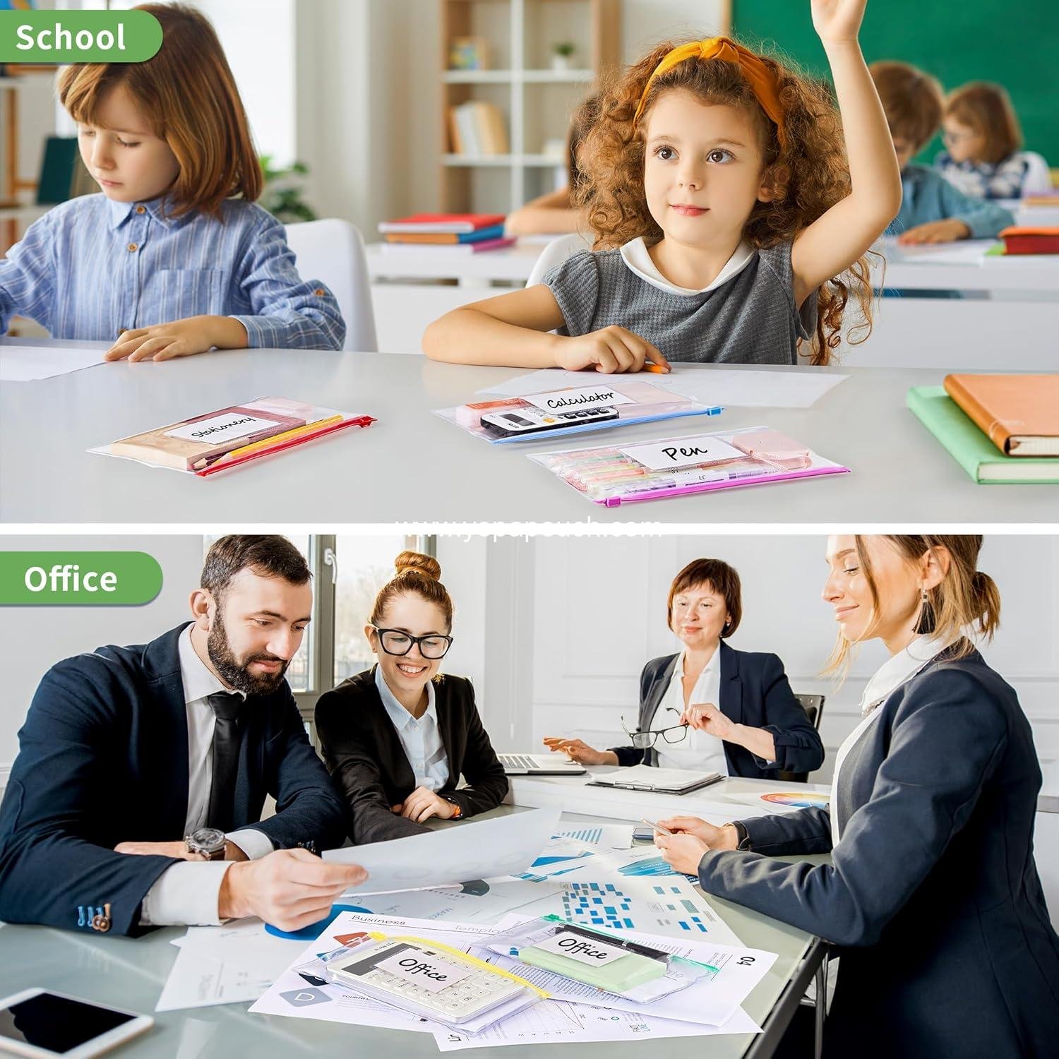 Wholesale 10 Pcs Poly Zip Envelopes A6 Size (9 x 4.7 in) Plastic Zipper Pouches with Label Pocket, 10 Colors, Reusable Clear Pencil Bags for School and Office Supplies - Supplier