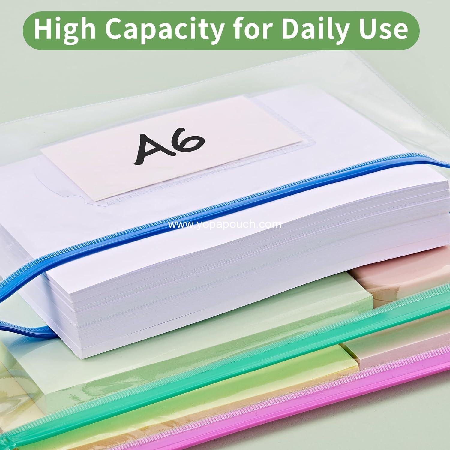 Wholesale 10 Pcs Poly Zip Envelopes A6 Size (9 x 4.7 in) Plastic Zipper Pouches with Label Pocket, 10 Colors, Reusable Clear Pencil Bags for School and Office Supplies - Supplier