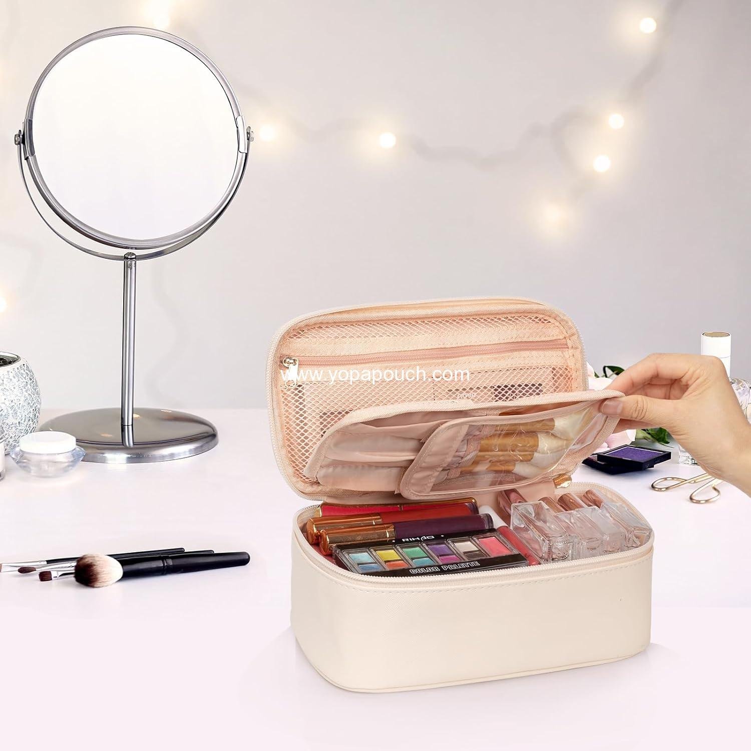 Wholesale Portable Cute Makeup Pouch Travel Bag for Women and Girls with Makeup Brush Compartment Organizer - Beige supplier