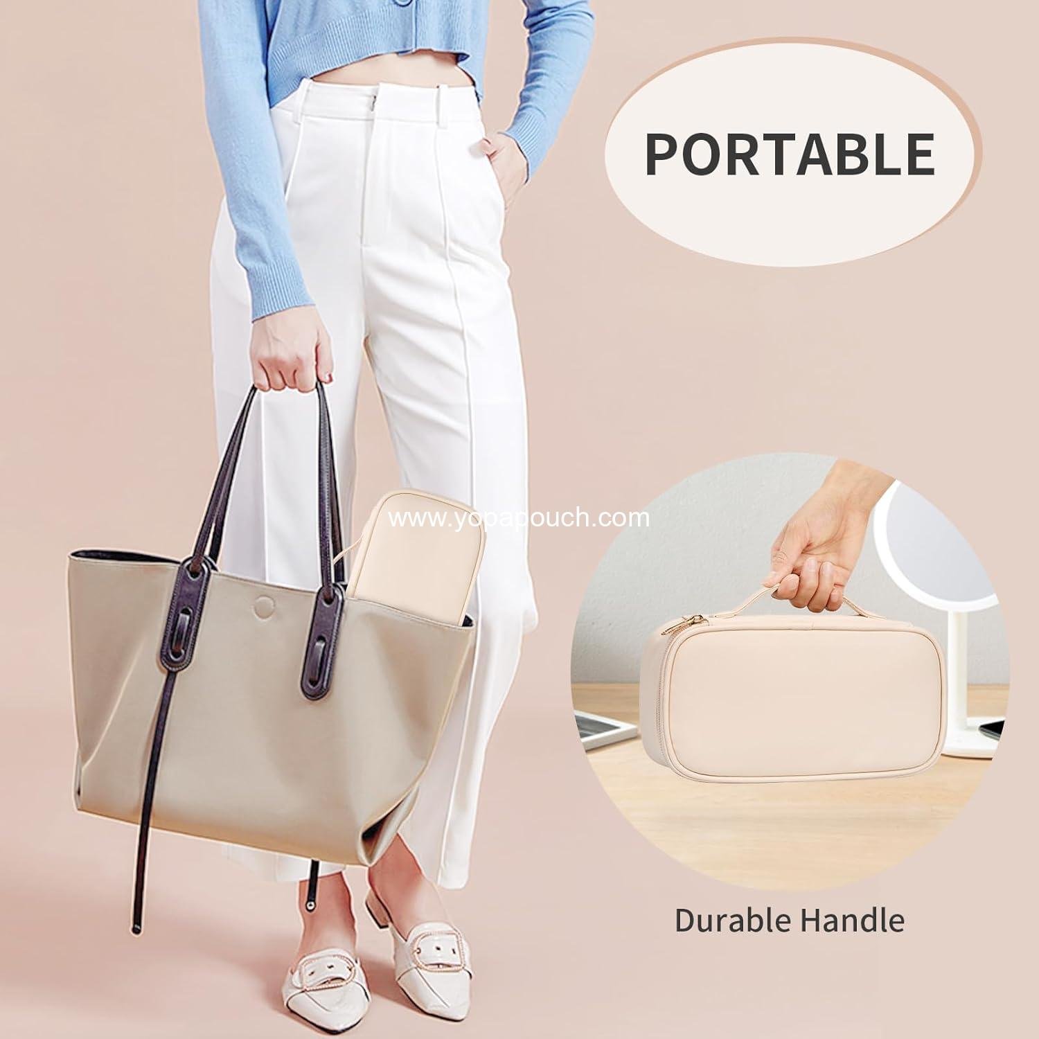 Wholesale Portable Cute Makeup Pouch Travel Bag for Women and Girls with Makeup Brush Compartment Organizer - Beige supplier