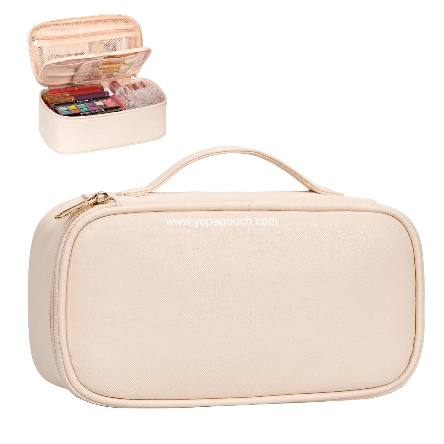 Wholesale Portable Cute Makeup Pouch Travel Bag for Women and Girls with Makeup Brush Compartment Organizer - Beige supplier