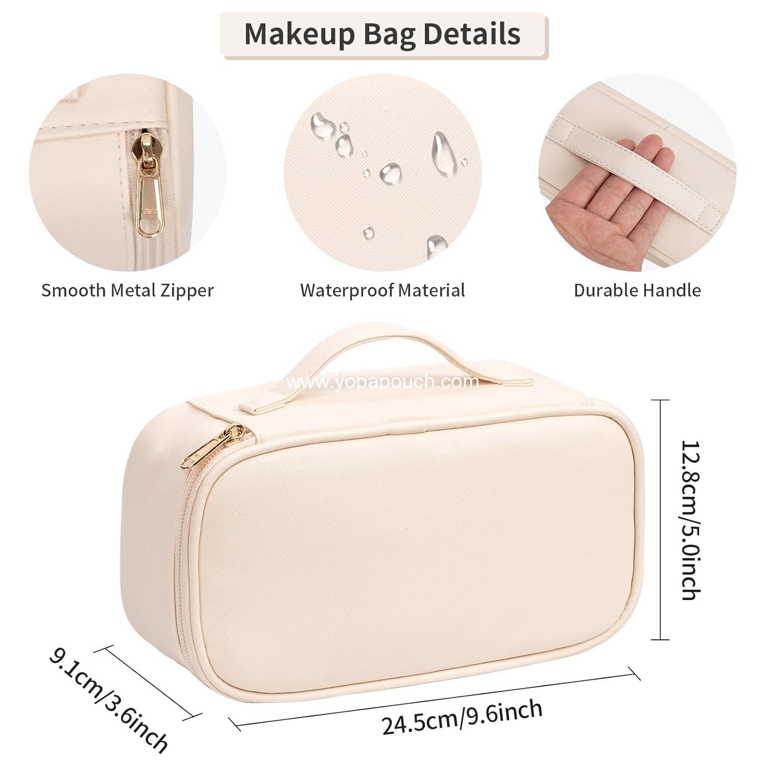 Wholesale Portable Cute Makeup Pouch Travel Bag for Women and Girls with Makeup Brush Compartment Organizer - Beige supplier