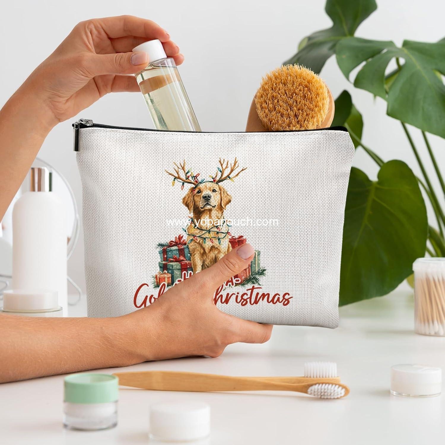 OEM Christmas Golden Retriever Makeup Bag - Cosmetic Pouch for Dog Moms, Perfect Gift for Women, Travel Organizer, Toiletry Bag, factory
