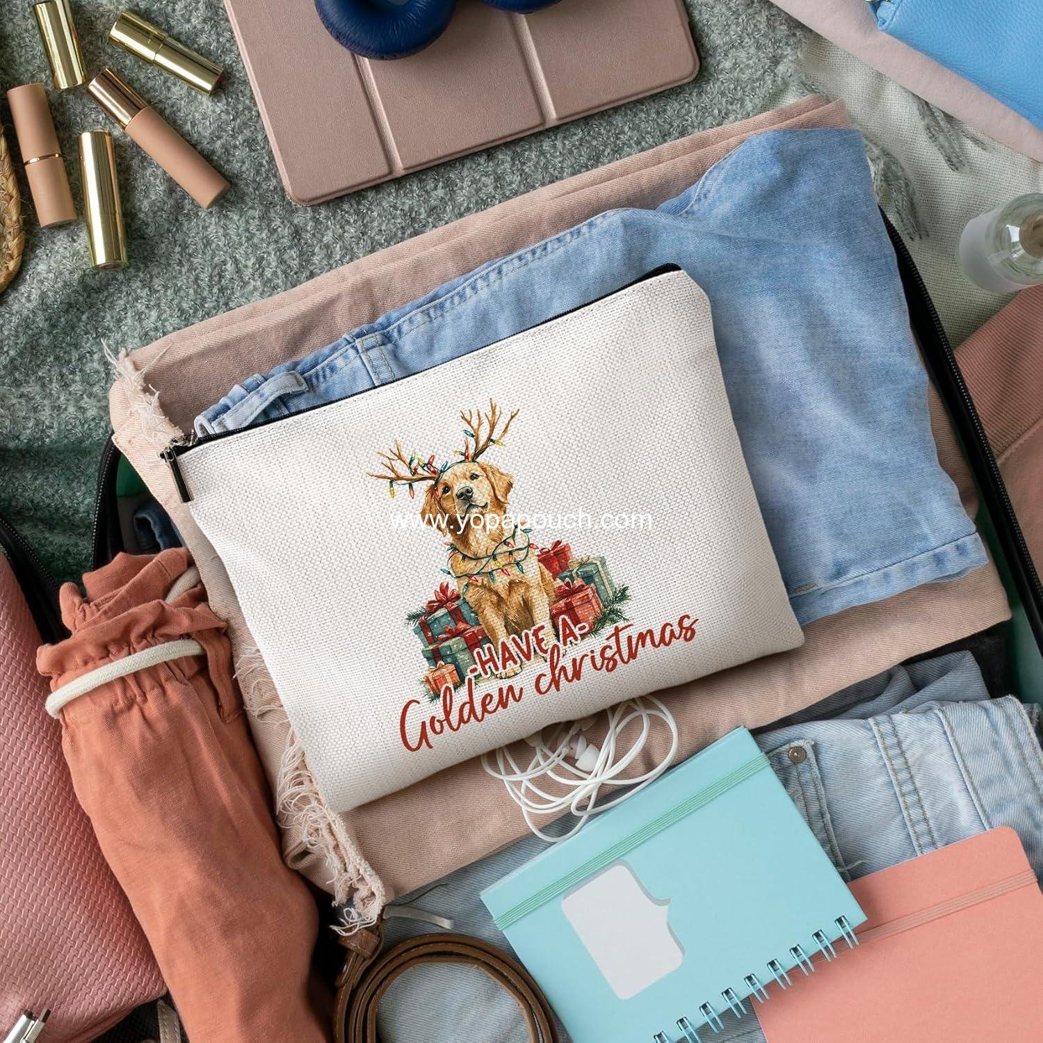 OEM Christmas Golden Retriever Makeup Bag - Cosmetic Pouch for Dog Moms, Perfect Gift for Women, Travel Organizer, Toiletry Bag, factory