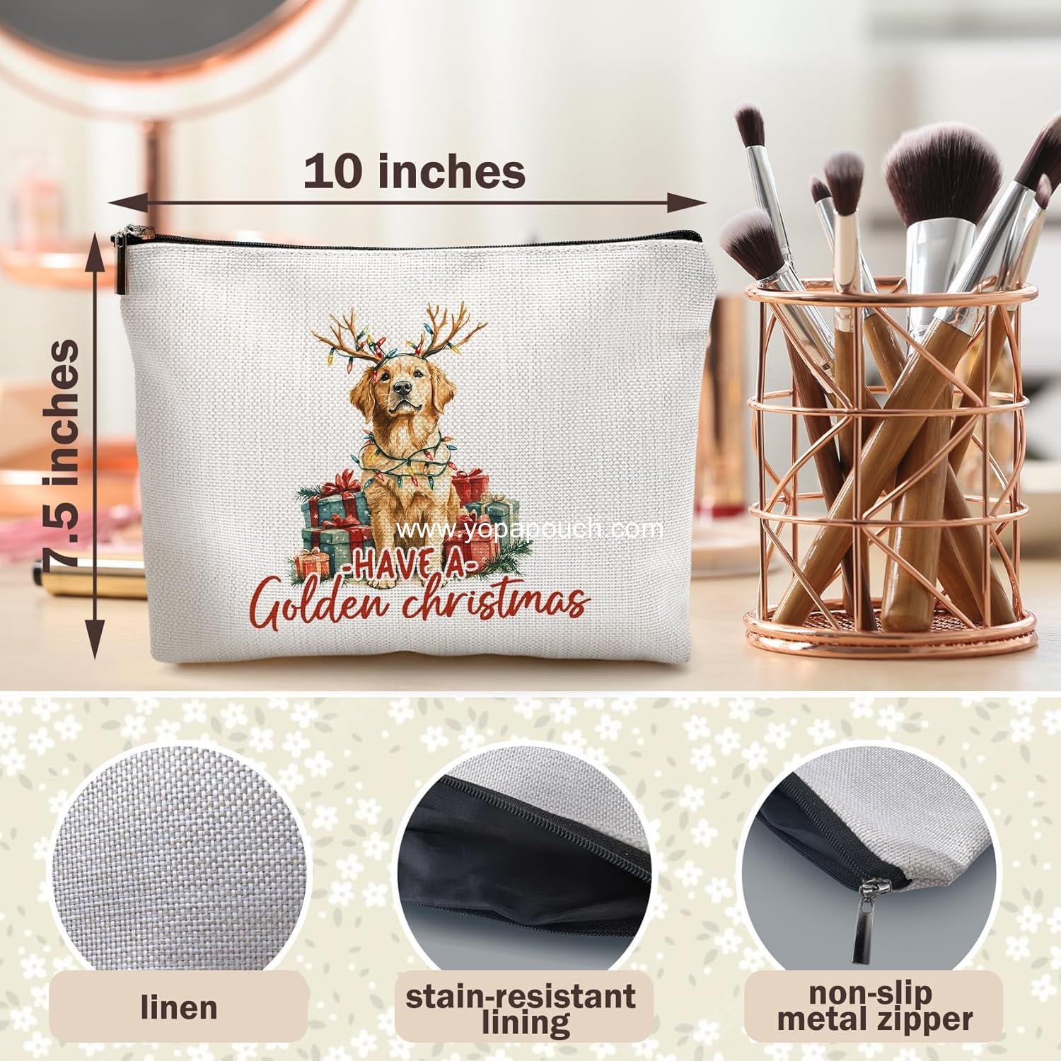 OEM Christmas Golden Retriever Makeup Bag - Cosmetic Pouch for Dog Moms, Perfect Gift for Women, Travel Organizer, Toiletry Bag, factory