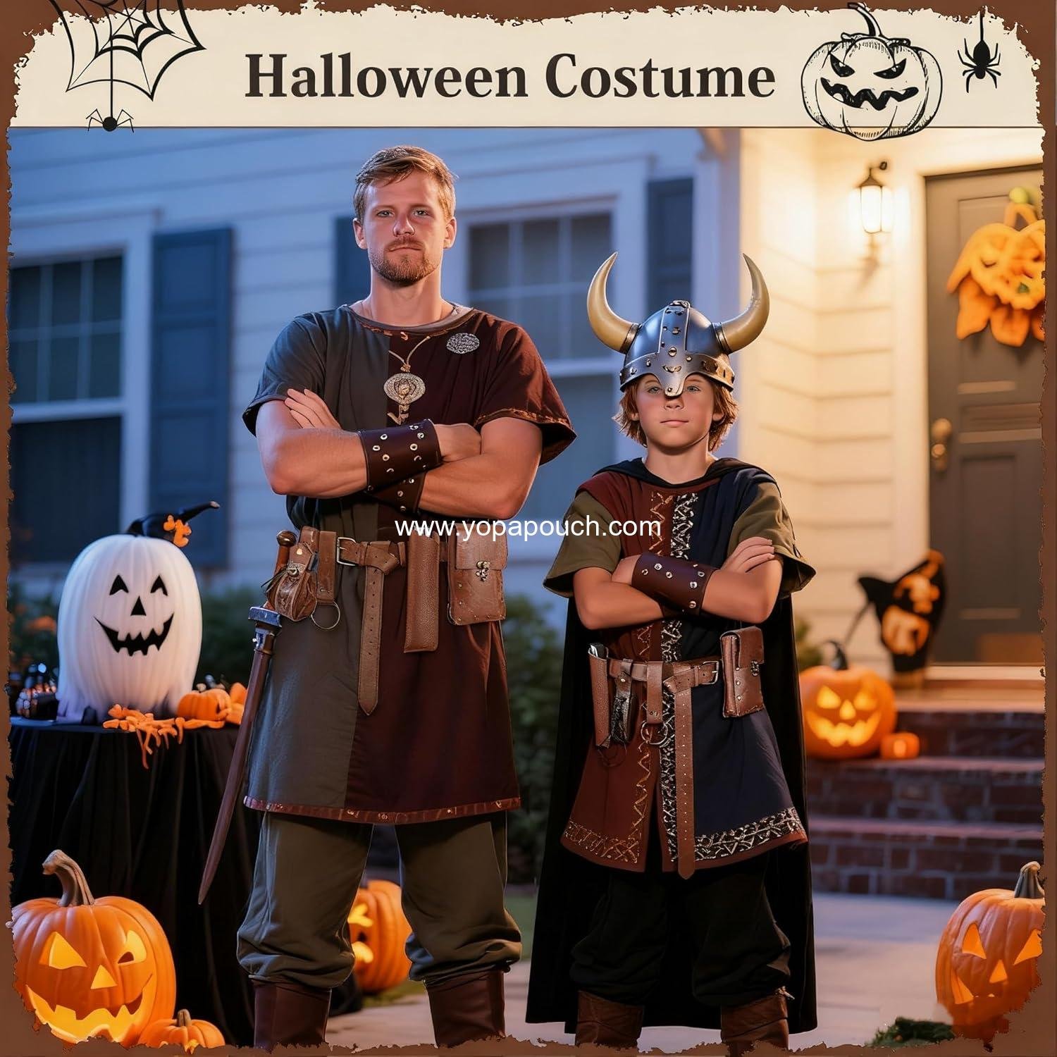 Wholesale Renaissance Pirate Belt Pouch with Fan, Medieval Festival Costume, Halloween Casual Fanny Pack Waist Bag (2 Pouches - Brown) Supplier