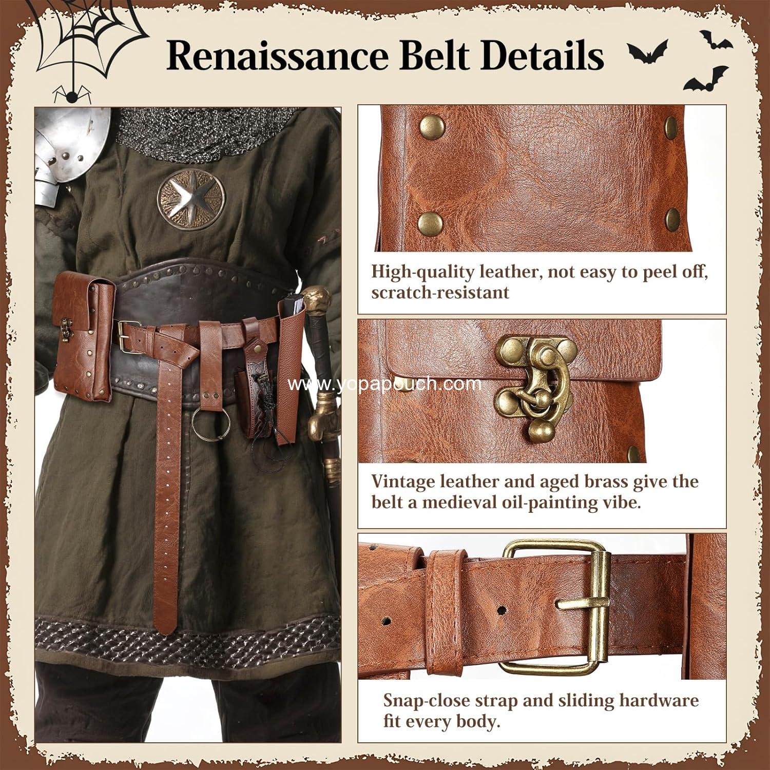 Wholesale Renaissance Pirate Belt Pouch with Fan, Medieval Festival Costume, Halloween Casual Fanny Pack Waist Bag (2 Pouches - Brown) Supplier