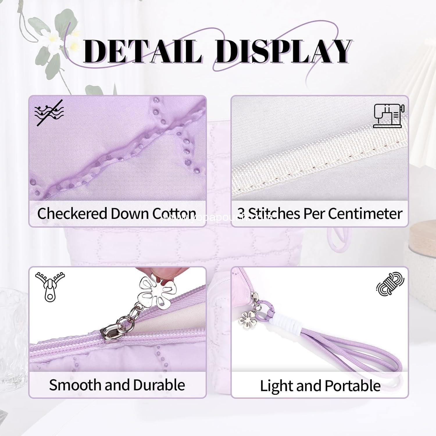 Wholesale Checkered Down Cotton Makeup Bag - Travel Toiletry Pouch for Women with Cosmetic and Pencil, Aesthetic Purple Design, Large Supplier