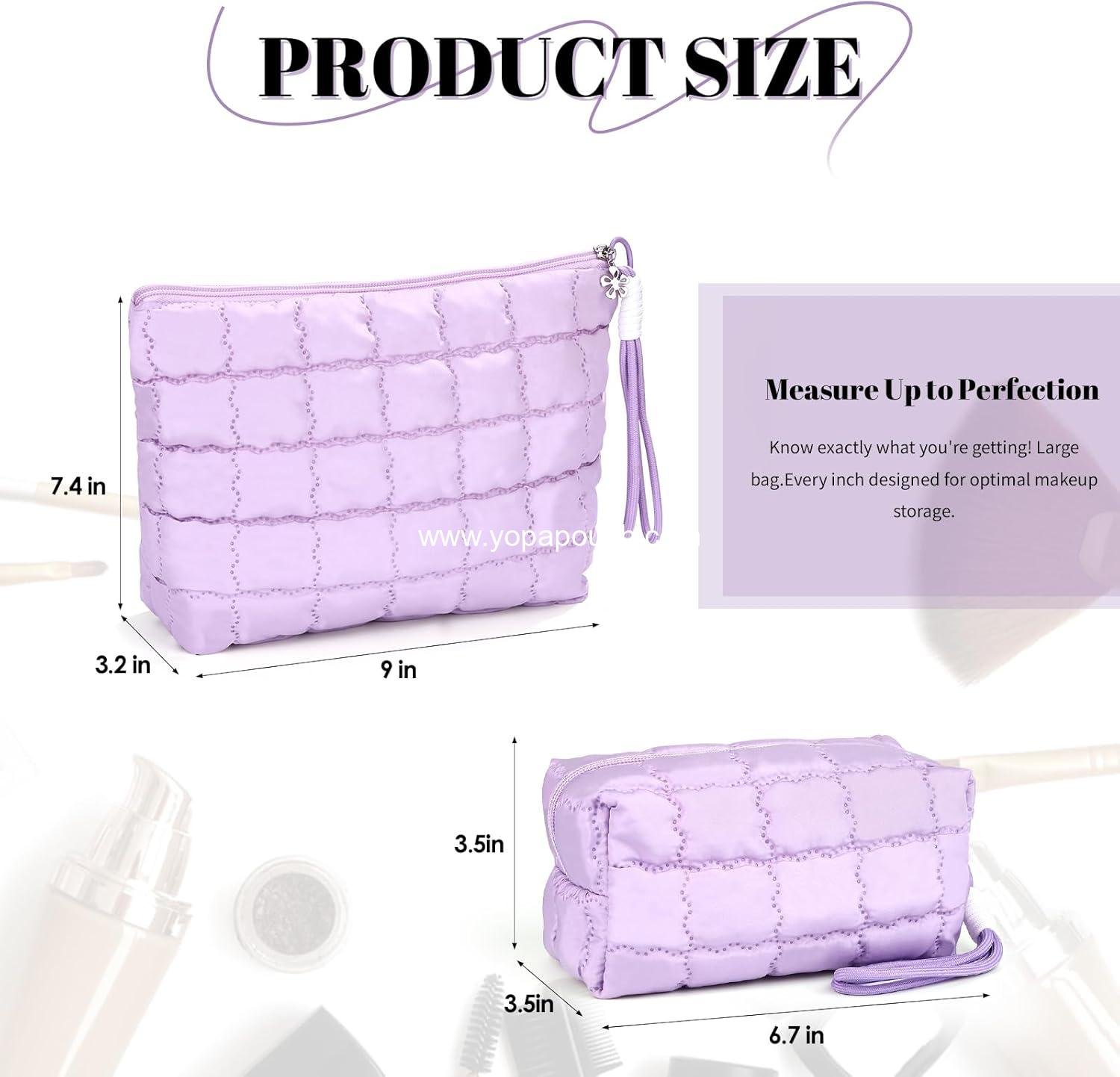Wholesale Checkered Down Cotton Makeup Bag - Travel Toiletry Pouch for Women with Cosmetic and Pencil, Aesthetic Purple Design, Large Supplier