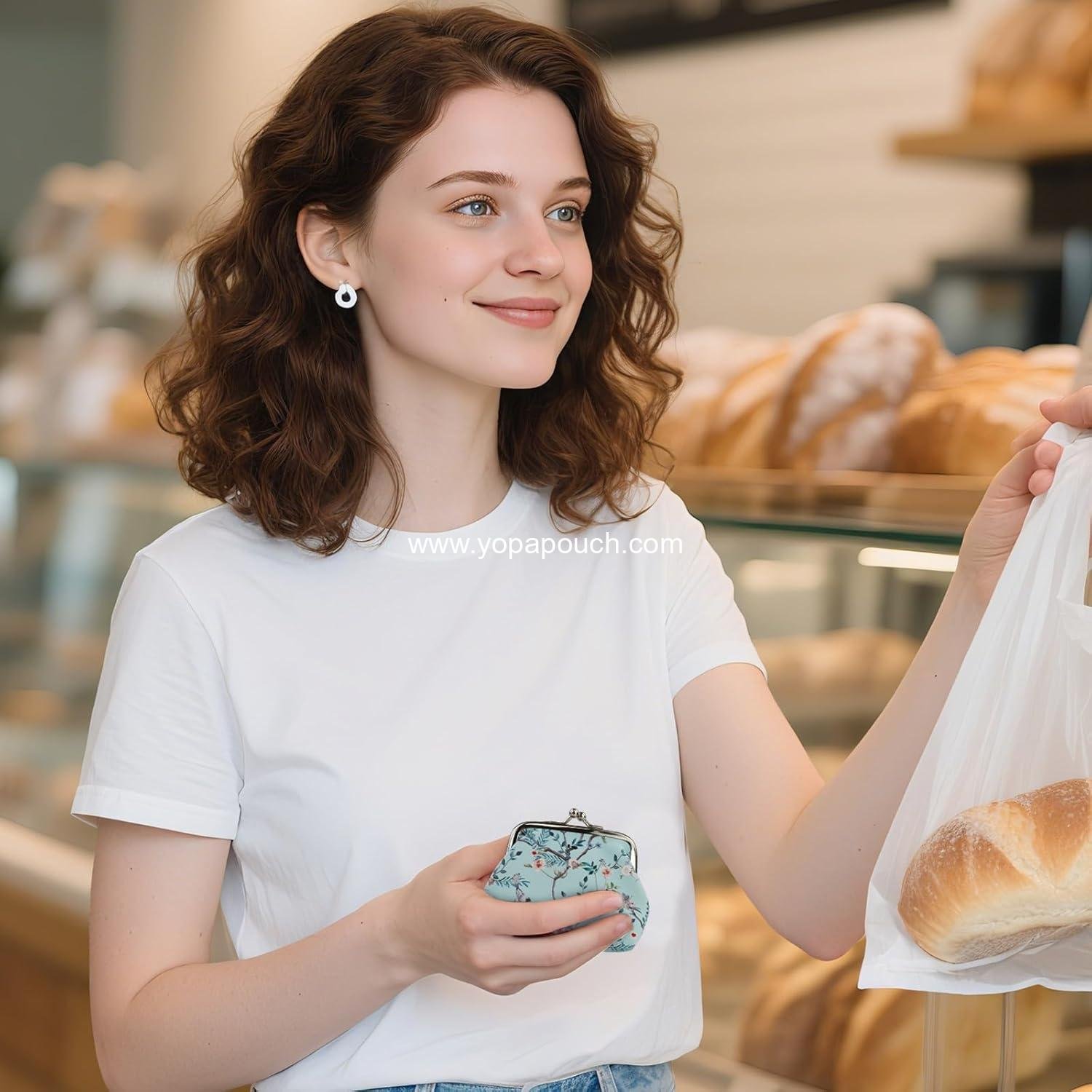 Wholesale Floral Pattern Faux Leather Coin Purse for Women with Kiss Lock, Double Clasp Mini Wallet for Cash and Keys (Blue + Dark Pink) - Supplier