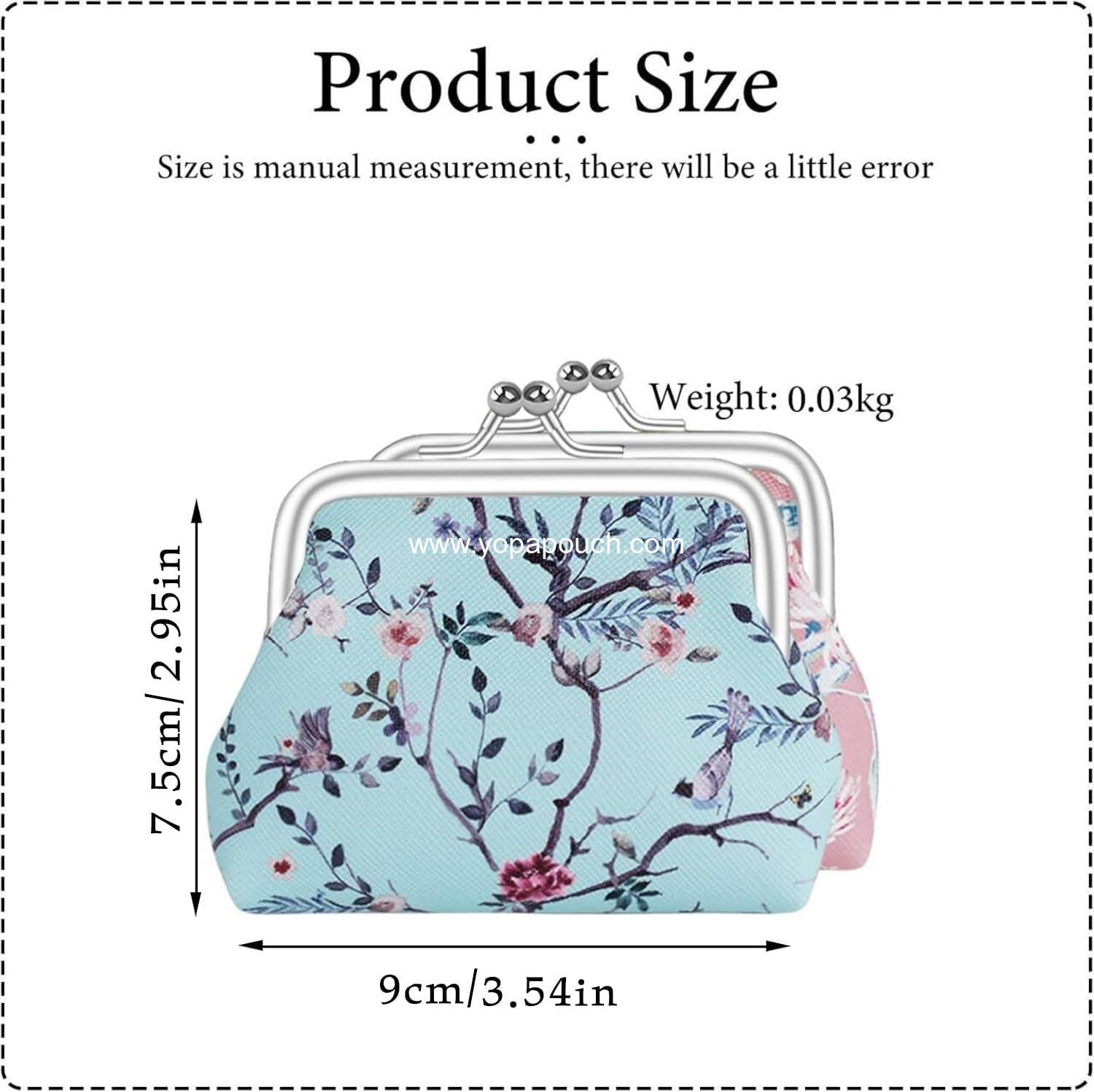 Wholesale Floral Pattern Faux Leather Coin Purse for Women with Kiss Lock, Double Clasp Mini Wallet for Cash and Keys (Blue + Dark Pink) - Supplier
