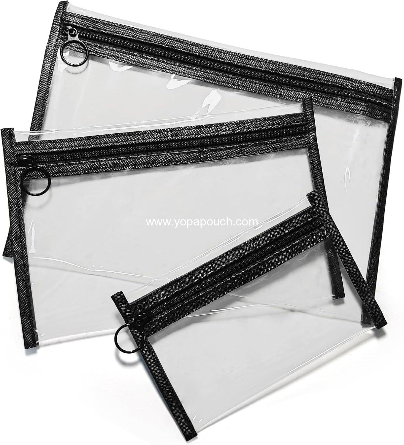 Clear Makeup Bags, 3 Pack Small Waterproof Cosmetic Toiletry Bags with Zipper, PVC Clear Travel Bags for Women and Men Travel Airport Organizing, Black
