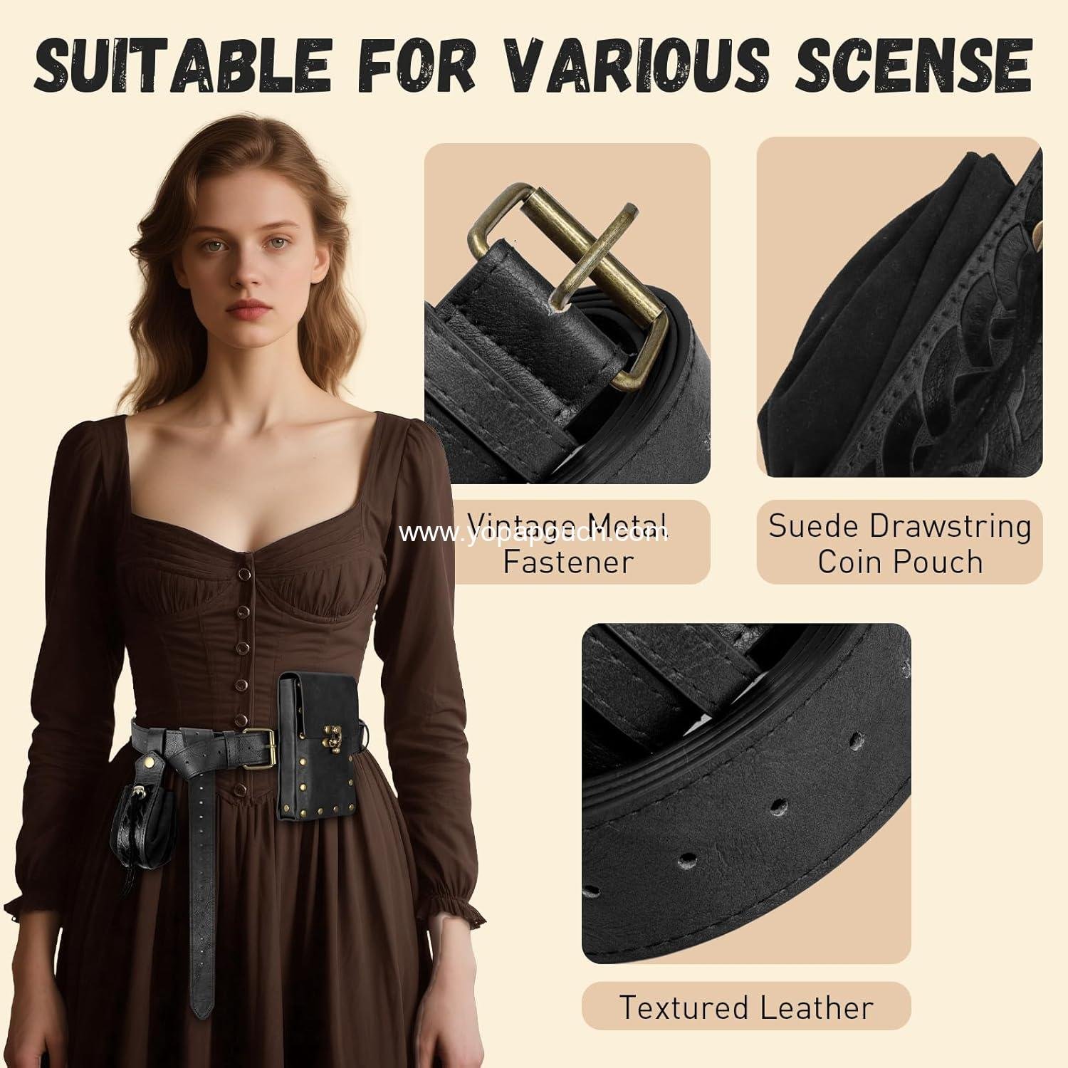 Wholesale Renaissance Belt with Pouch Waist Bag - Coin Purse for Pirate, Renaissance Accessories for Festivals, Cosplay & Halloween (Black) Supplier Wholesale Renaissance Belt with Pouch Waist Bag - Coin Purse for Pirate, Renaissance Accessories for Festivals, Cosplay & Halloween (Black) Supplier