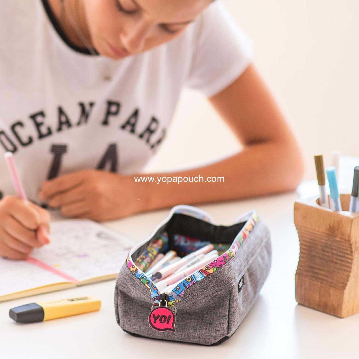 Wholesale Large Capacity Zipper Pouch for School, Stationery Bag for Teens and Adults, Grey - Supplier