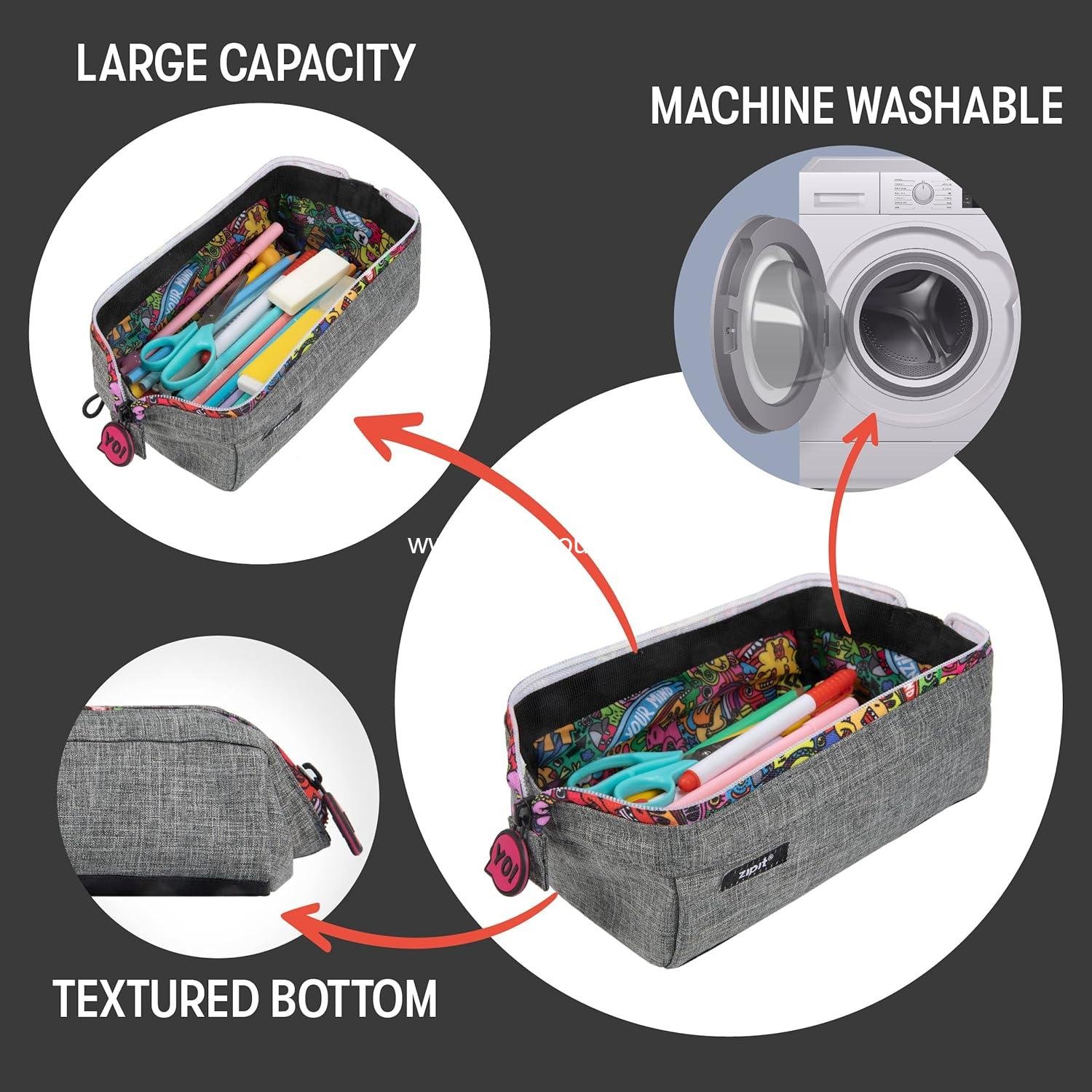 Wholesale Large Capacity Zipper Pouch for School, Stationery Bag for Teens and Adults, Grey - Supplier