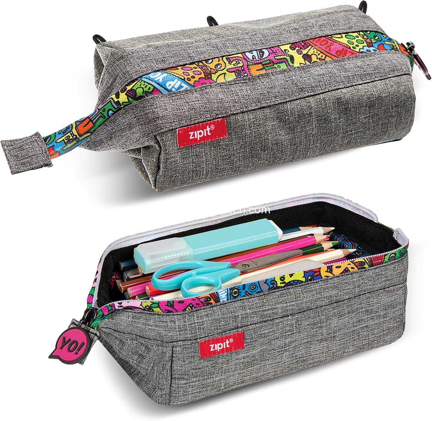 ZIPIT Lenny Pencil Case, Large Capacity Zipper Pouch for School, Stationery Bag for Teen Girls Boys and Adults, Grey