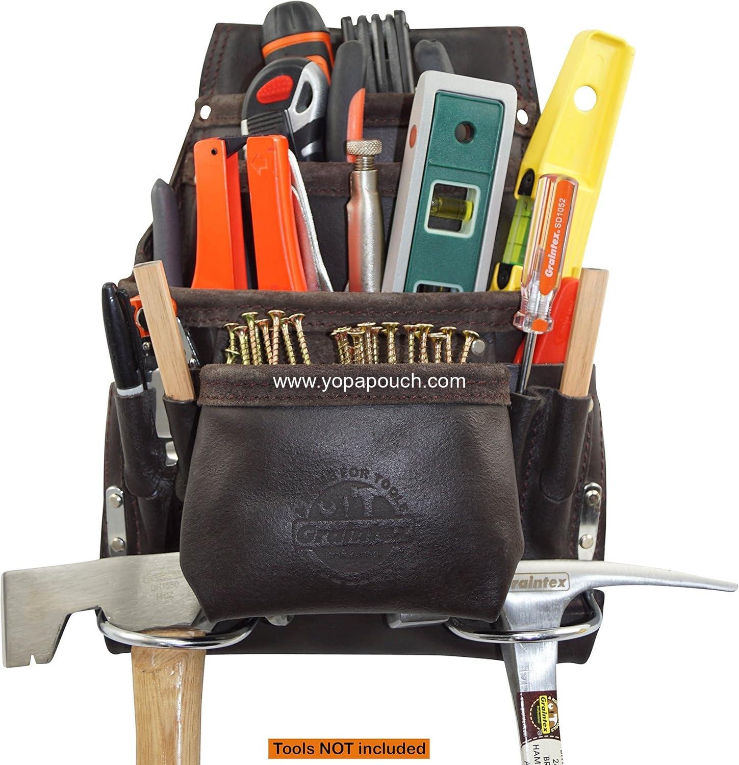Wholesale 10 Pocket Tool Pouch Oil Tanned Leather for Constructors Electricians Plumbers Framers Supplier
