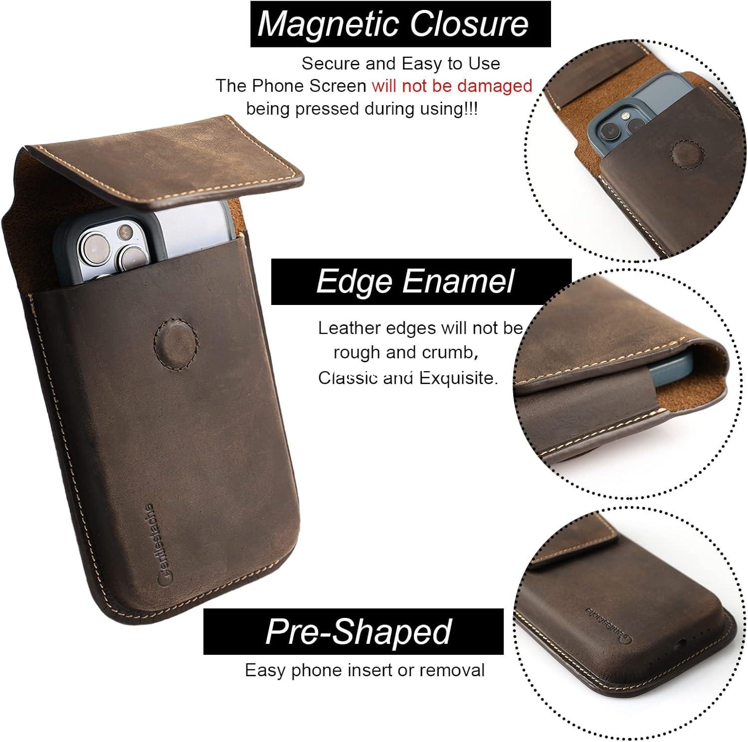 Wholesale Leather Cell Phone Holster with Belt Clip, Flip Case for iPhone 14 13 Pro Max, Holder for S22 Plus, Universal Pouch for Large Phones, Dark Brown Supplier Wholesale Leather Cell Phone Holster with Belt Clip, Flip Case for iPhone 14 13 Pro Max, Holder for S22 Plus, Universal Pouch for Large Phones, Dark Brown Supplier