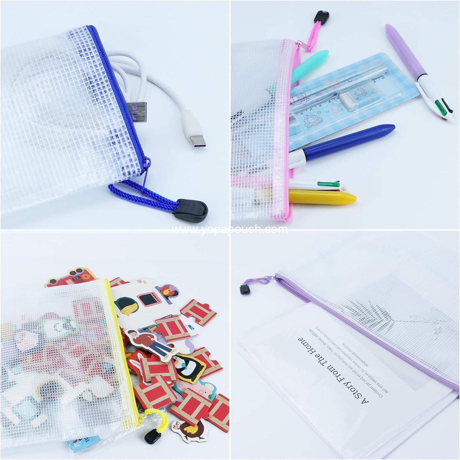 Wholesale 32pcs Mesh Zipper Pouch Bags - 8 Sizes, 8 Colors for Organizing, Board Game Storage, Travel, School Office Supplier