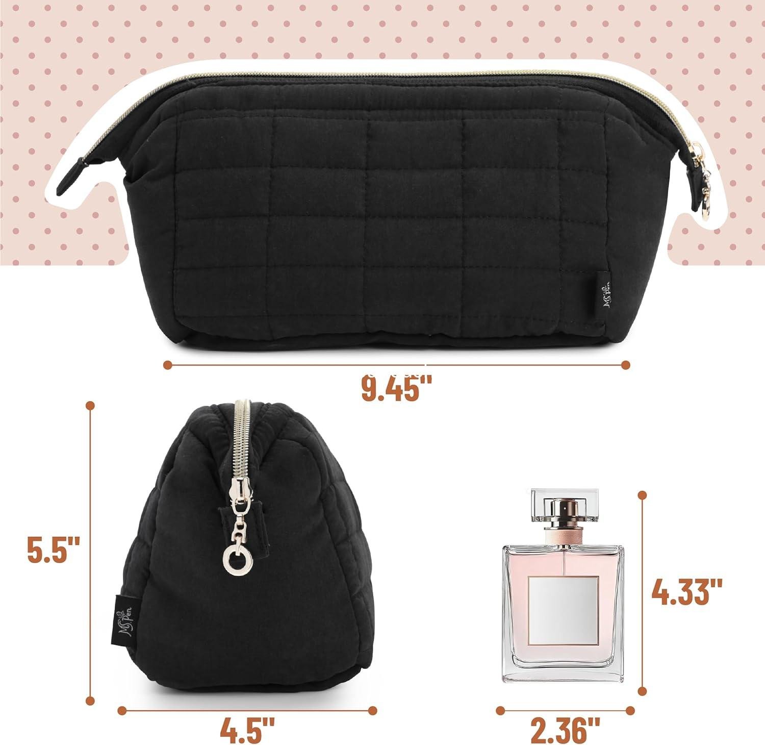 OEM Aesthetic Quilted Makeup Bag for Women, Black Puffy Padded Cute Cosmetic Pouch,  Size-Optimized Quilted Pouch Supplier
