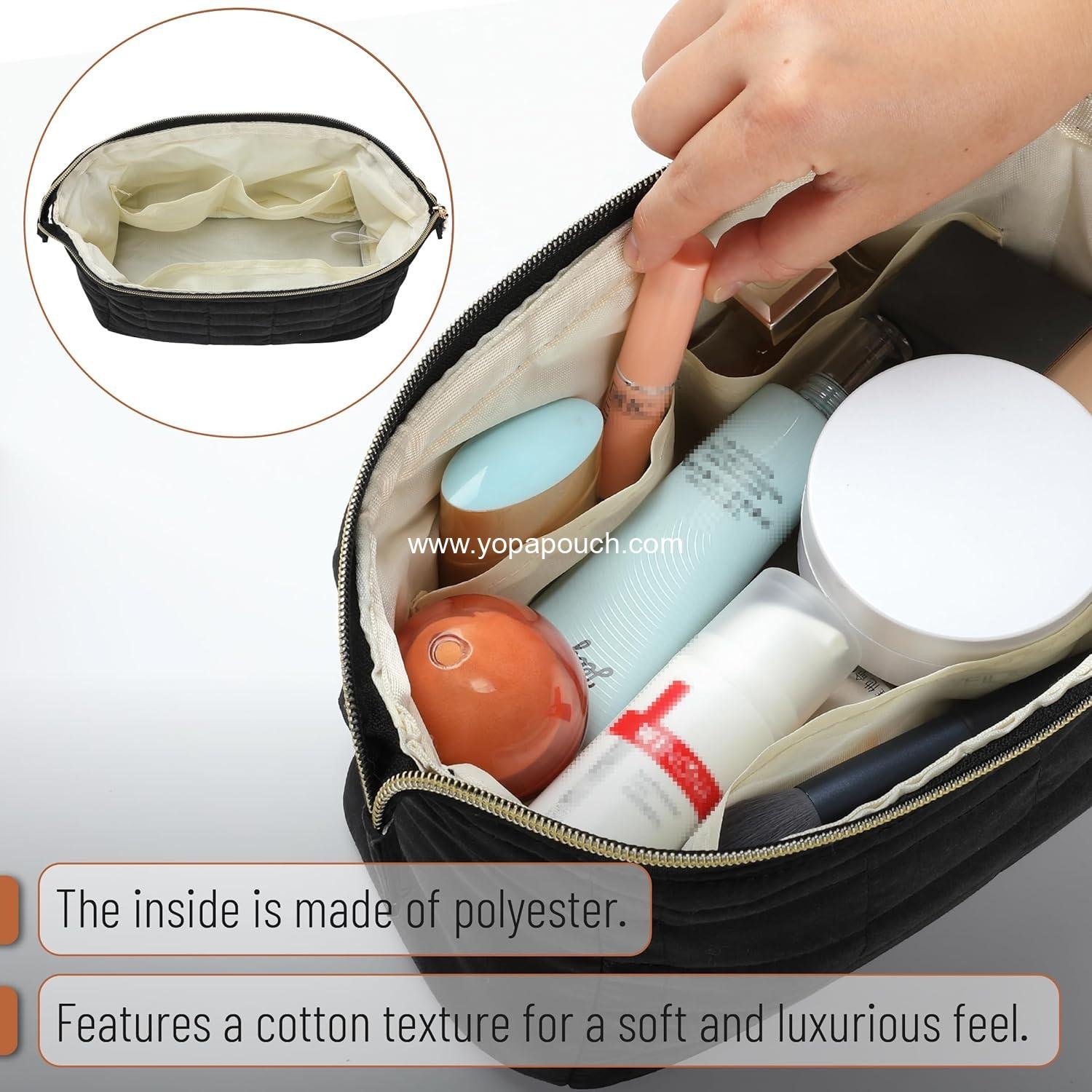 OEM Aesthetic Quilted Makeup Bag for Women, Black Puffy Padded Cute Cosmetic Pouch,  Size-Optimized Quilted Pouch Supplier