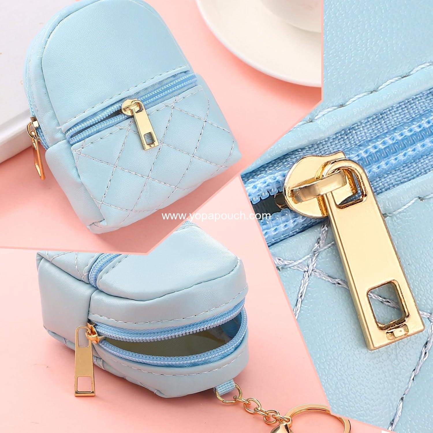 Wholesale 8 Pcs Mini Backpack Coin Purse for Women Cute PU Leather Makeup Bag with Keychain Multi Pocket Card Holder Cable Organizer Zipper Pouch - Supplier