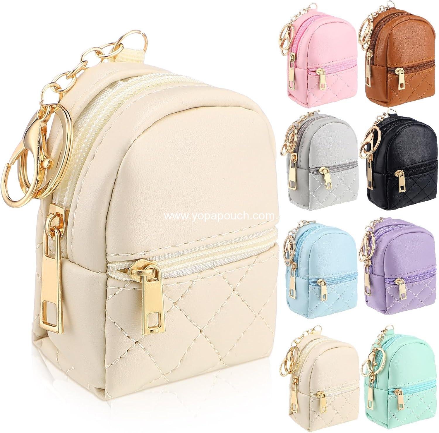 8 Pcs Mini Backpack Coin Purse for Women Cute PU Leather Makeup Bag with Keychain, Multi Pocket Card Holder Cable Organizer Giftable Zipper Pouch