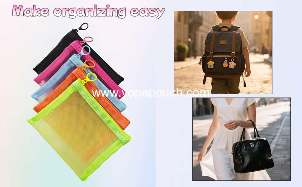 Wholesale Small Mesh Zipper Pouch Bags 5 Pack - Travel Pouches for Daily Toiletries, Mini Organizer Bags 5