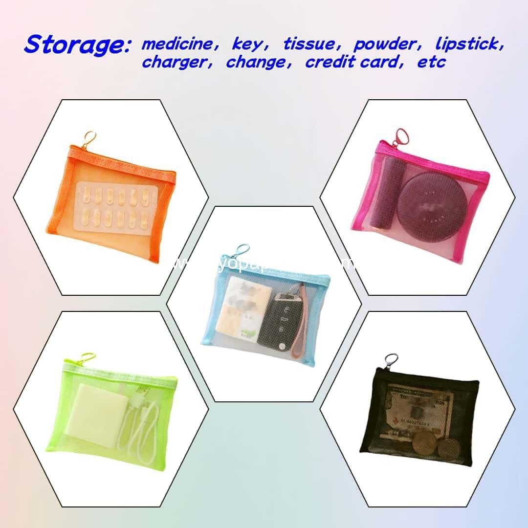 Wholesale Small Mesh Zipper Pouch Bags 5 Pack - Travel Pouches for Daily Toiletries, Mini Organizer Bags 5