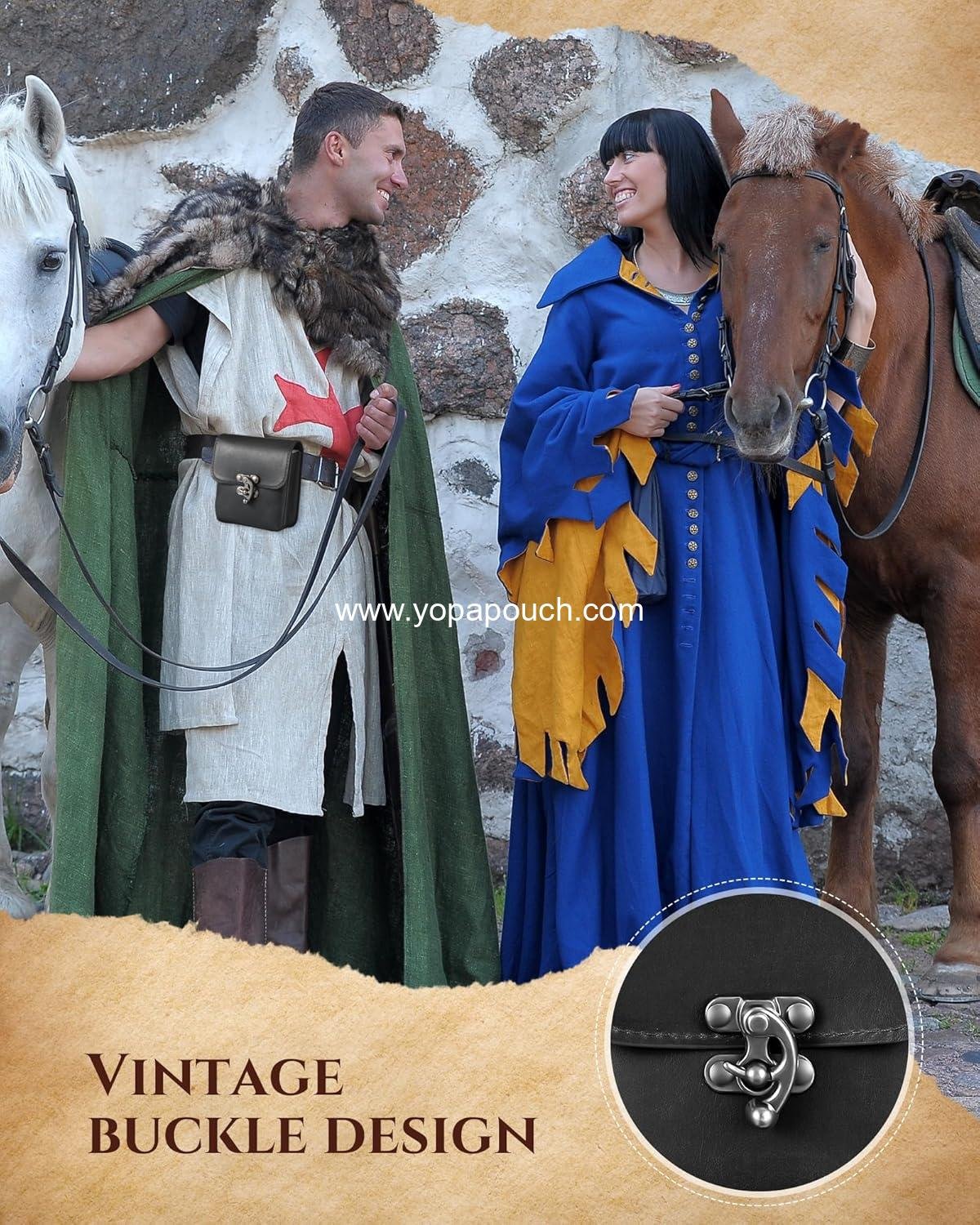 Wholesale Medieval Vintage Leather Belt Pouch Waist Bag Renaissance Steampunk Fanny Pack for Casual Hiking - Black (3.98 x 3.98 x 1.5 Inch) Supplier