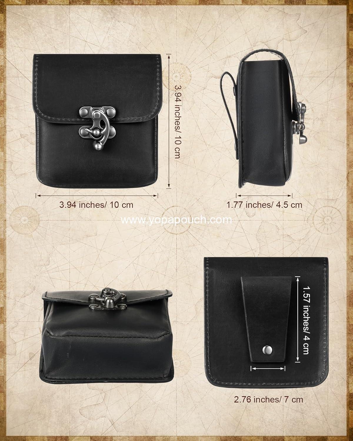 Wholesale Medieval Vintage Leather Belt Pouch Waist Bag Renaissance Steampunk Fanny Pack for Casual Hiking - Black (3.98 x 3.98 x 1.5 Inch) Supplier