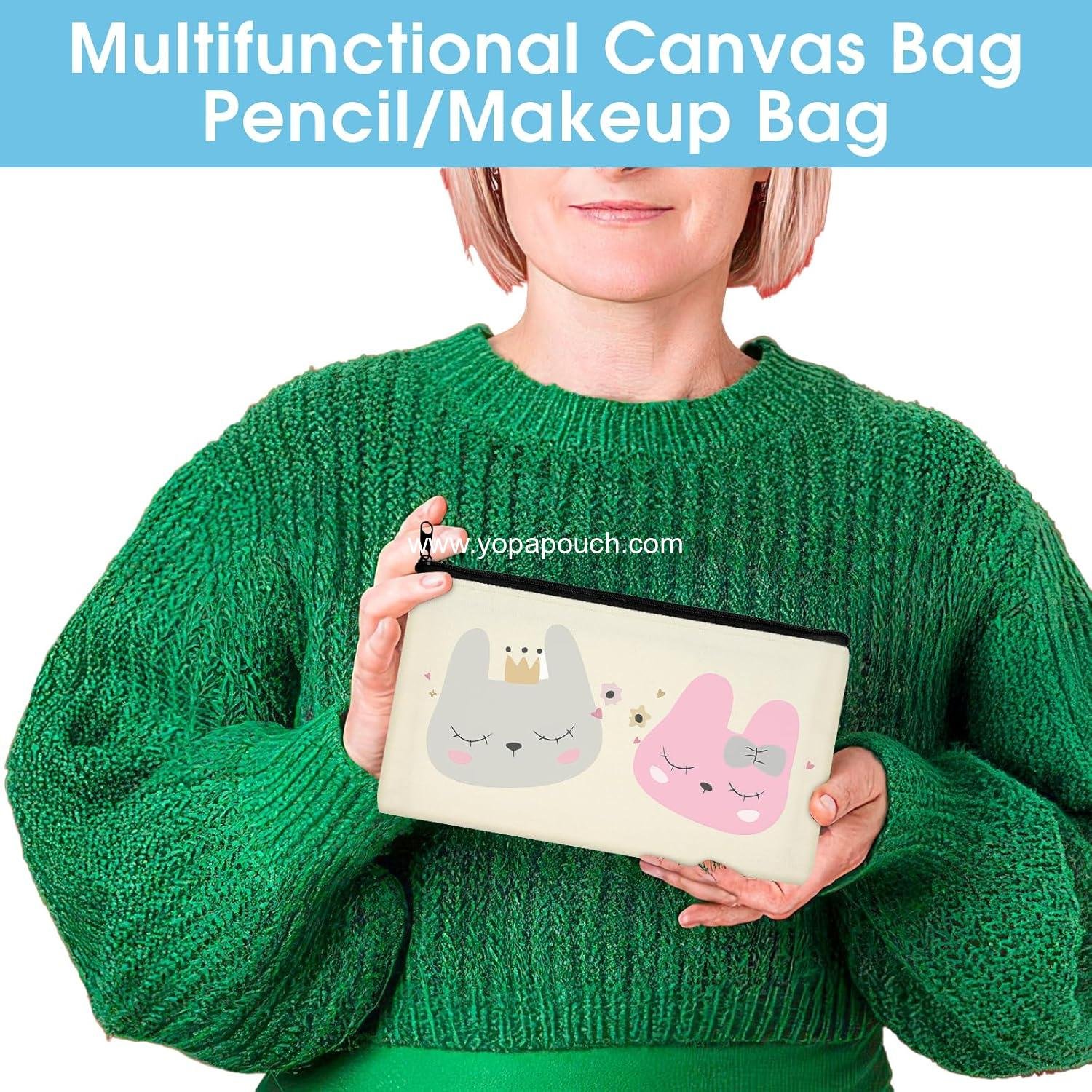 Wholesale Canvas Pencil Pouch, 12 Pack Blank Zipper Makeup Bags, Cosmetic Pouches for DIY Craft, Sublimation Pencil Case Blanks for Travel, Organized - Manufacturer