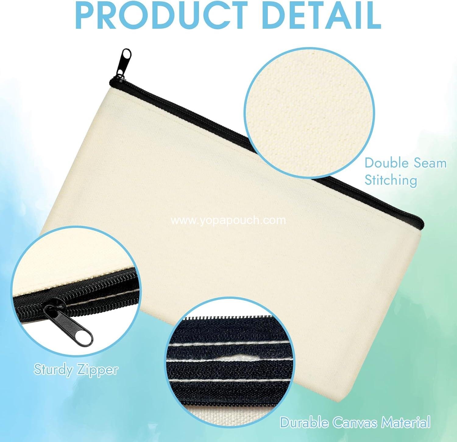 Wholesale Canvas Pencil Pouch, 12 Pack Blank Zipper Makeup Bags, Cosmetic Pouches for DIY Craft, Sublimation Pencil Case Blanks for Travel, Organized - Manufacturer