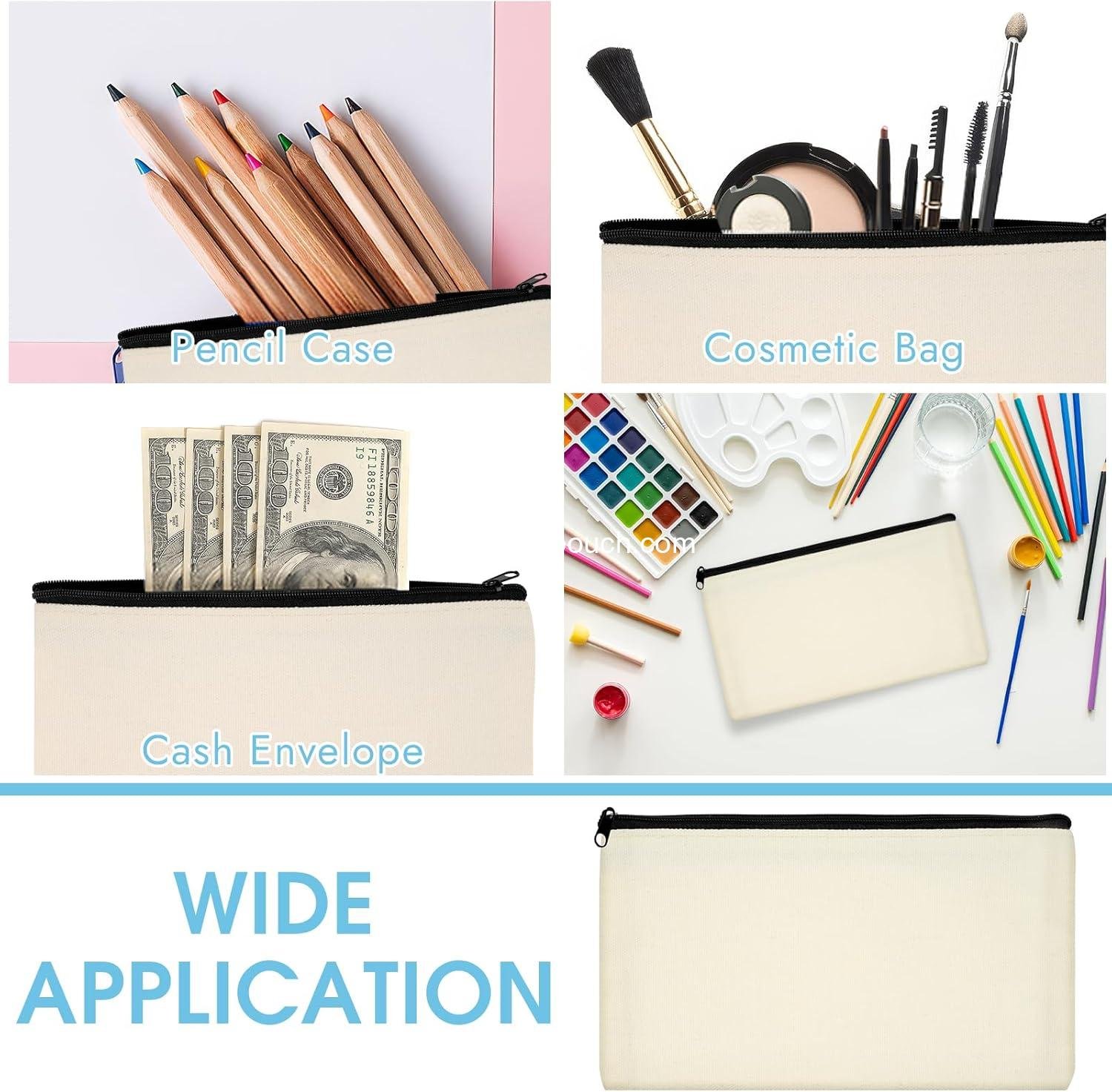 Wholesale Canvas Pencil Pouch, 12 Pack Blank Zipper Makeup Bags, Cosmetic Pouches for DIY Craft, Sublimation Pencil Case Blanks for Travel, Organized - Manufacturer