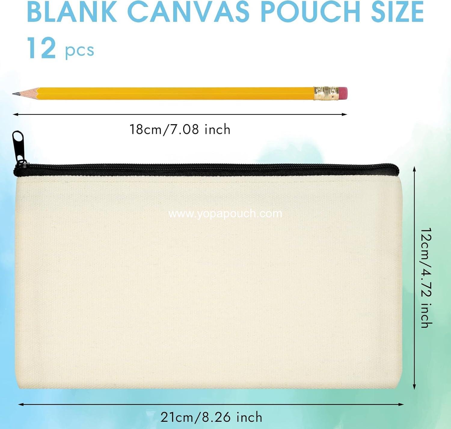 Wholesale Canvas Pencil Pouch, 12 Pack Blank Zipper Makeup Bags, Cosmetic Pouches for DIY Craft, Sublimation Pencil Case Blanks for Travel, Organized - Manufacturer