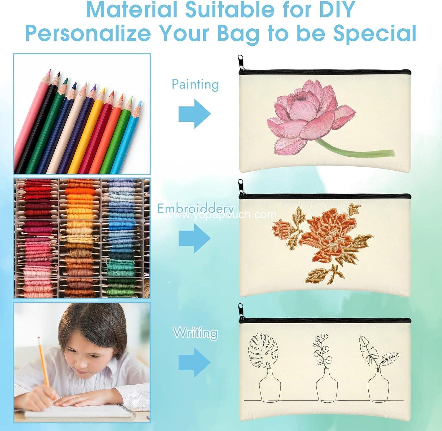 Wholesale Canvas Pencil Pouch, 12 Pack Blank Zipper Makeup Bags, Cosmetic Pouches for DIY Craft, Sublimation Pencil Case Blanks for Travel, Organized - Manufacturer