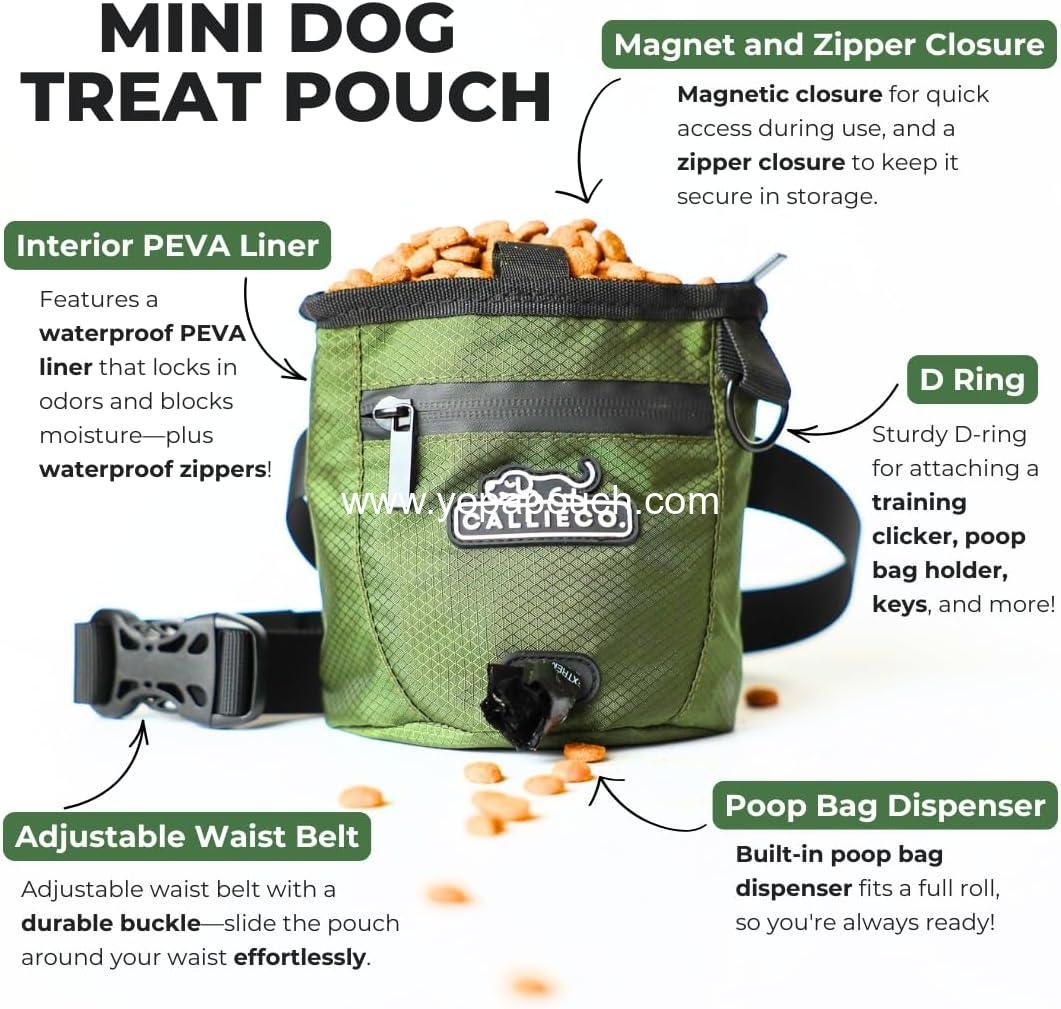 Wholesale Mini Dog Treat Pouch with Magnetic & Zipper Closure | Small Waist Belt Training Bag for Dog Walking with Poop Bag Dispenser (Green) - Supplier