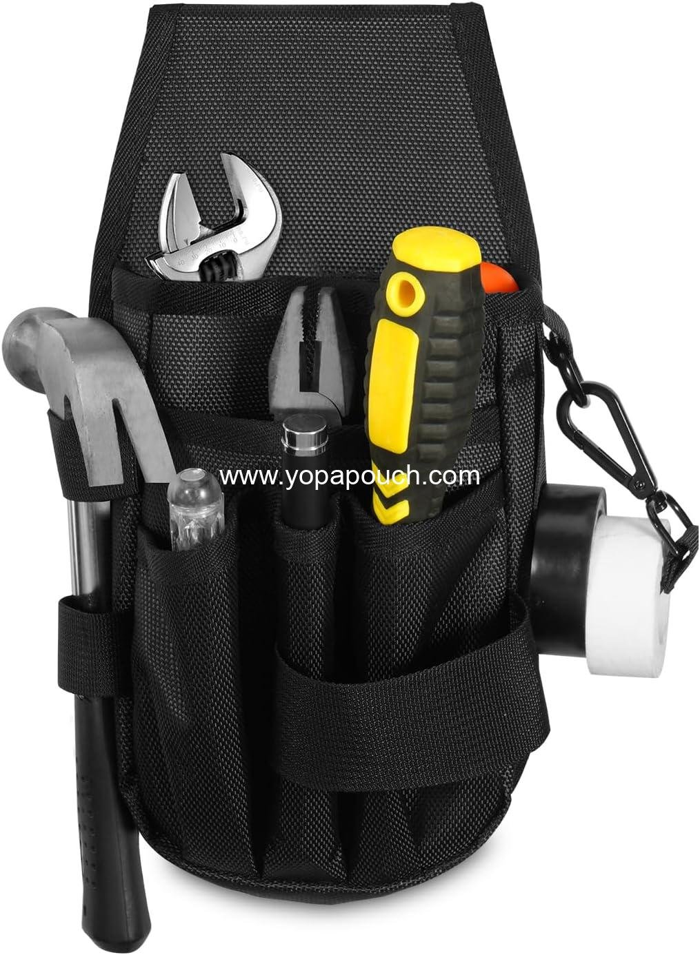 KENOBE 5-Pockets Tool Pouch, Black Tool Pouch Organization, Heavy-Duty Electrician Tool Pouches for Electrician, Carpenter, Construction, Technician, Side Belt Pouch, Small Electrician Holster