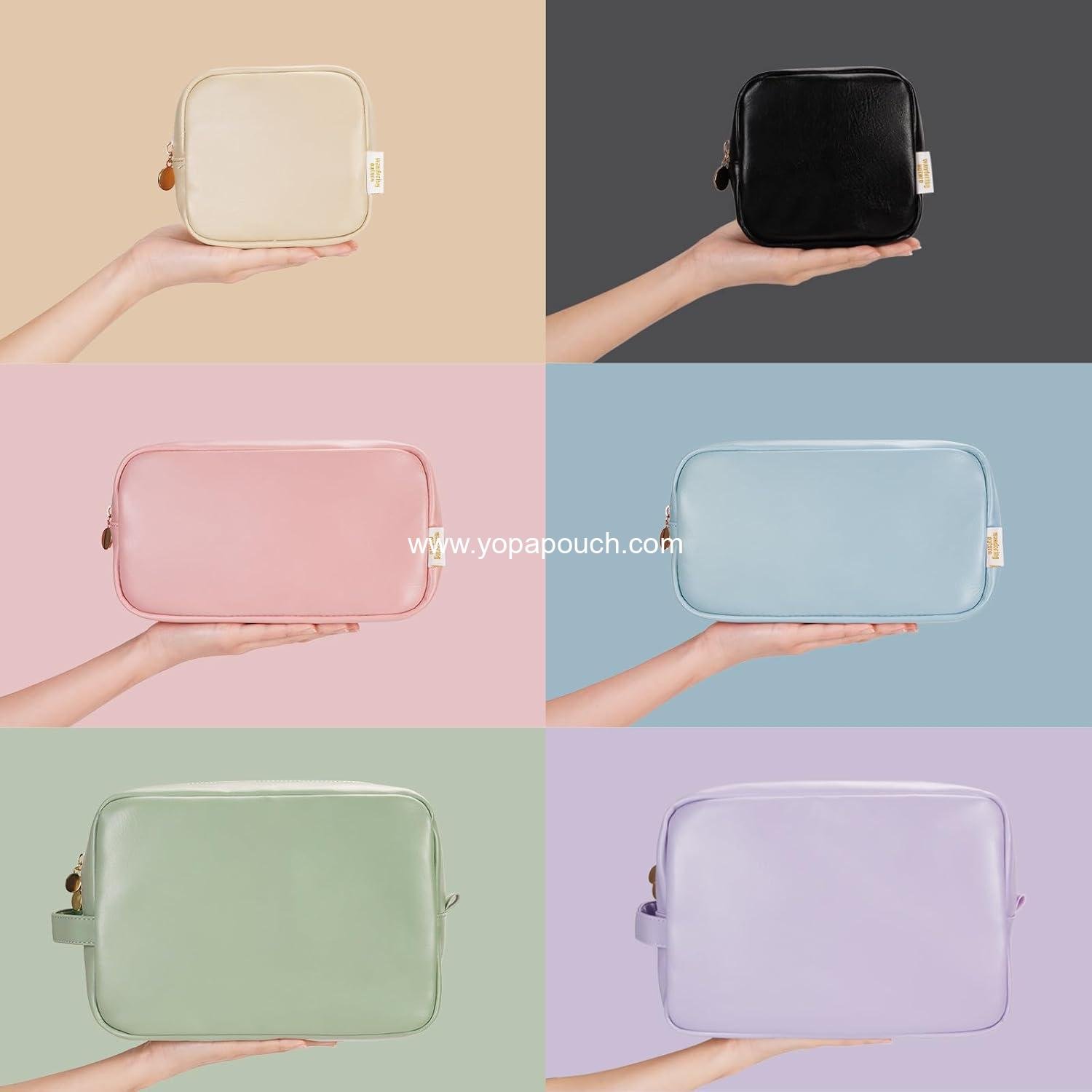 OEM Small Makeup Bag for Purse Mini Cosmetic Pouch with Slip-in Pockets Eco Vegan Leather, Cute Black - Supplier