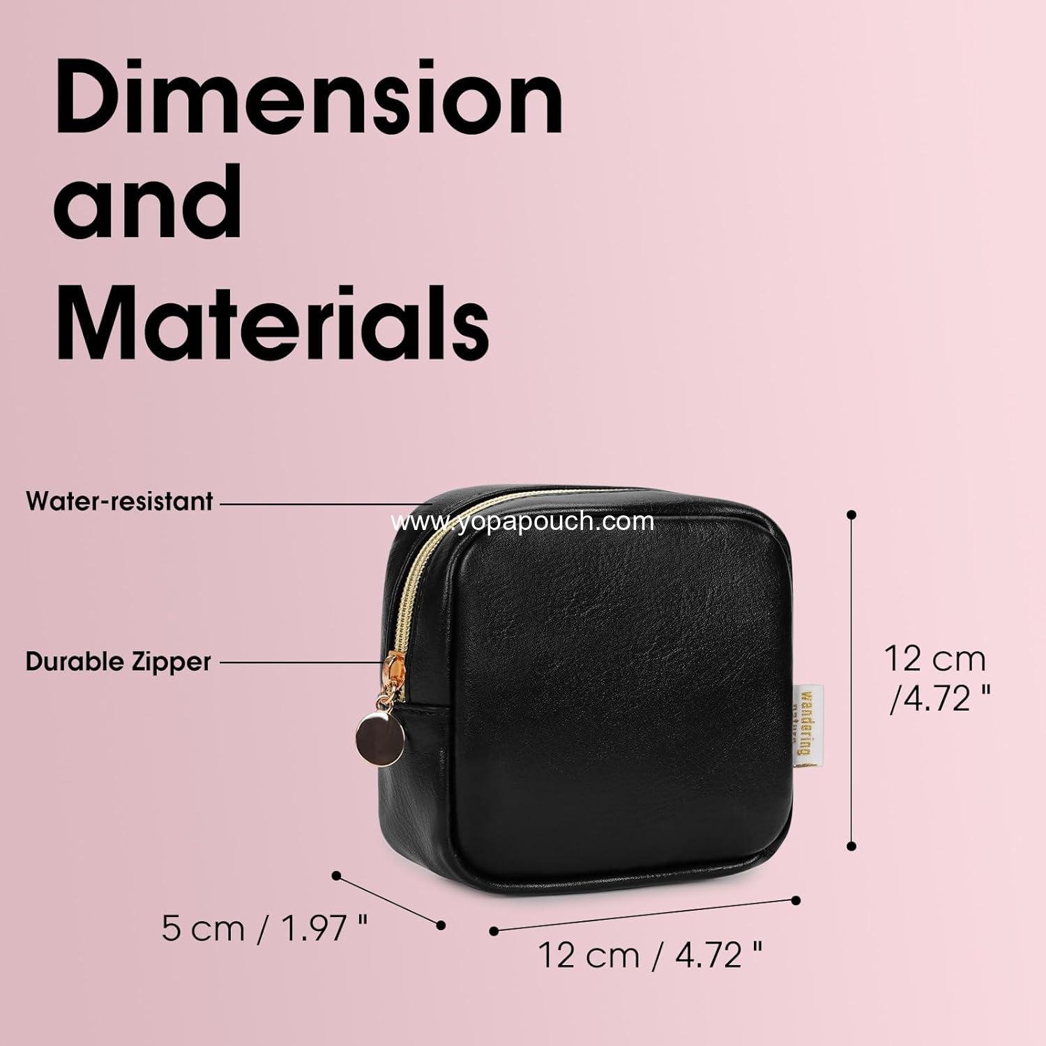 OEM Small Makeup Bag for Purse Mini Cosmetic Pouch with Slip-in Pockets Eco Vegan Leather, Cute Black - Supplier