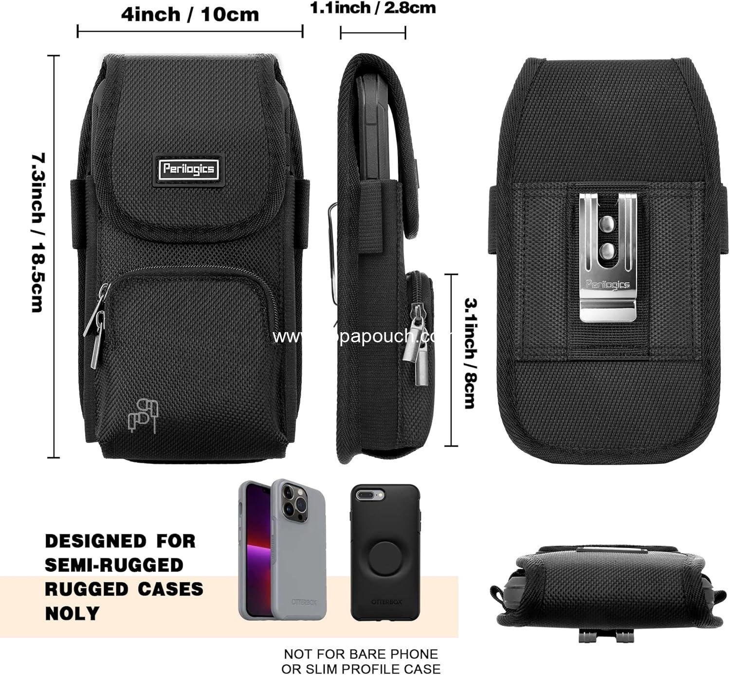 Wholesale Nylon Cell Phone Belt Holster for iPhone 17 Pro Max, 16 Pro Max, 16 Plus, 15 Pro Max, 15 Plus, 14 Pro Max with Rugged Case - Cell Phone Pouch with Storage & Card Slot, Supplier
