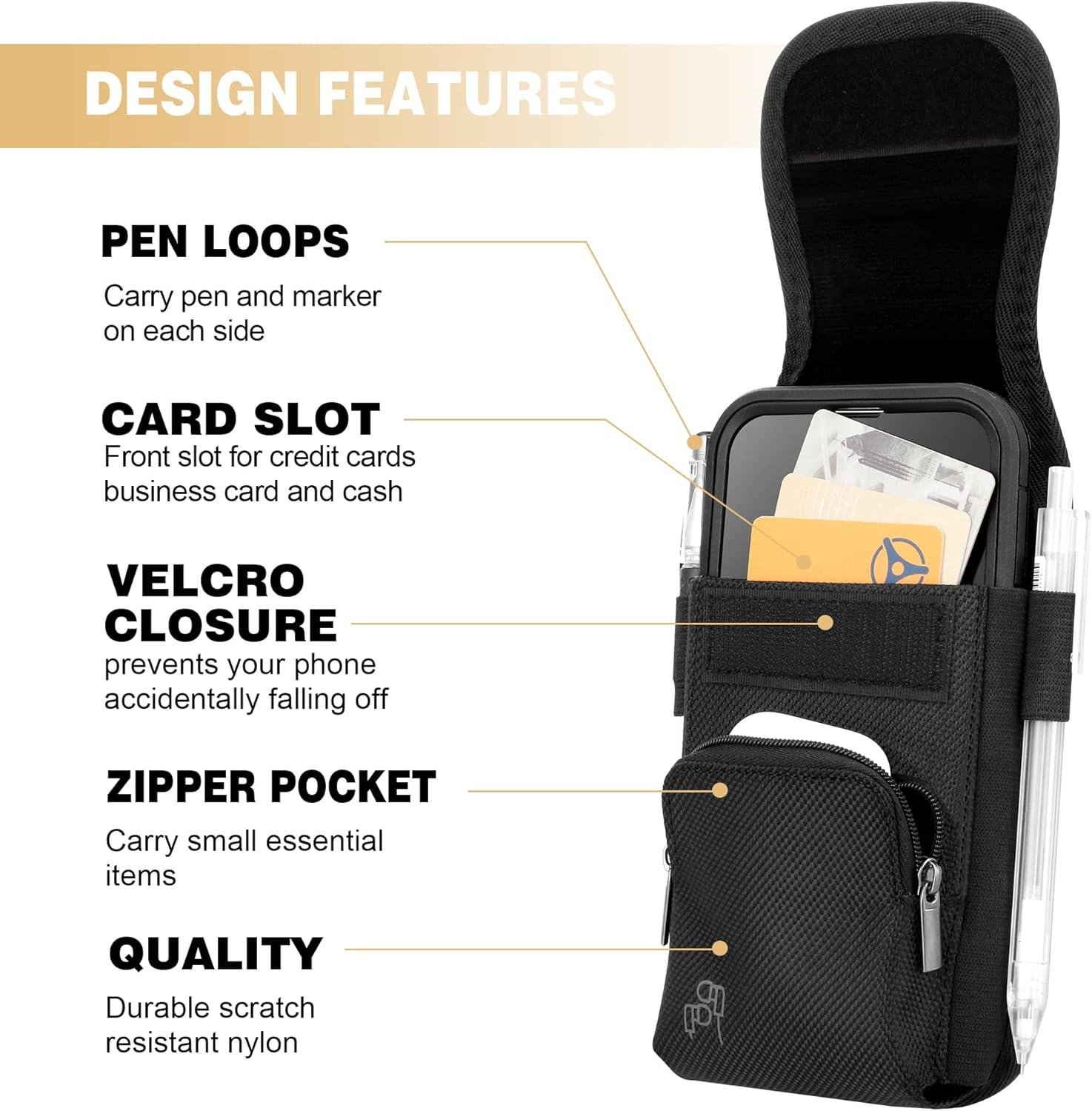 Wholesale Nylon Cell Phone Belt Holster for iPhone 17 Pro Max, 16 Pro Max, 16 Plus, 15 Pro Max, 15 Plus, 14 Pro Max with Rugged Case - Cell Phone Pouch with Storage & Card Slot, Supplier