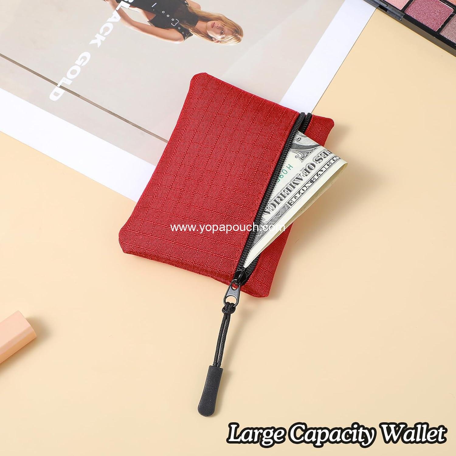 Wholesale Mini Canvas Coin Purse Small Change Pouch Portable Zipper Coin Bag for Women (Red) - Supplier