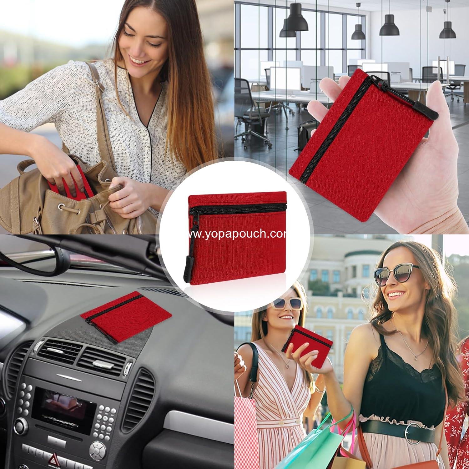 Wholesale Mini Canvas Coin Purse Small Change Pouch Portable Zipper Coin Bag for Women (Red) - Supplier